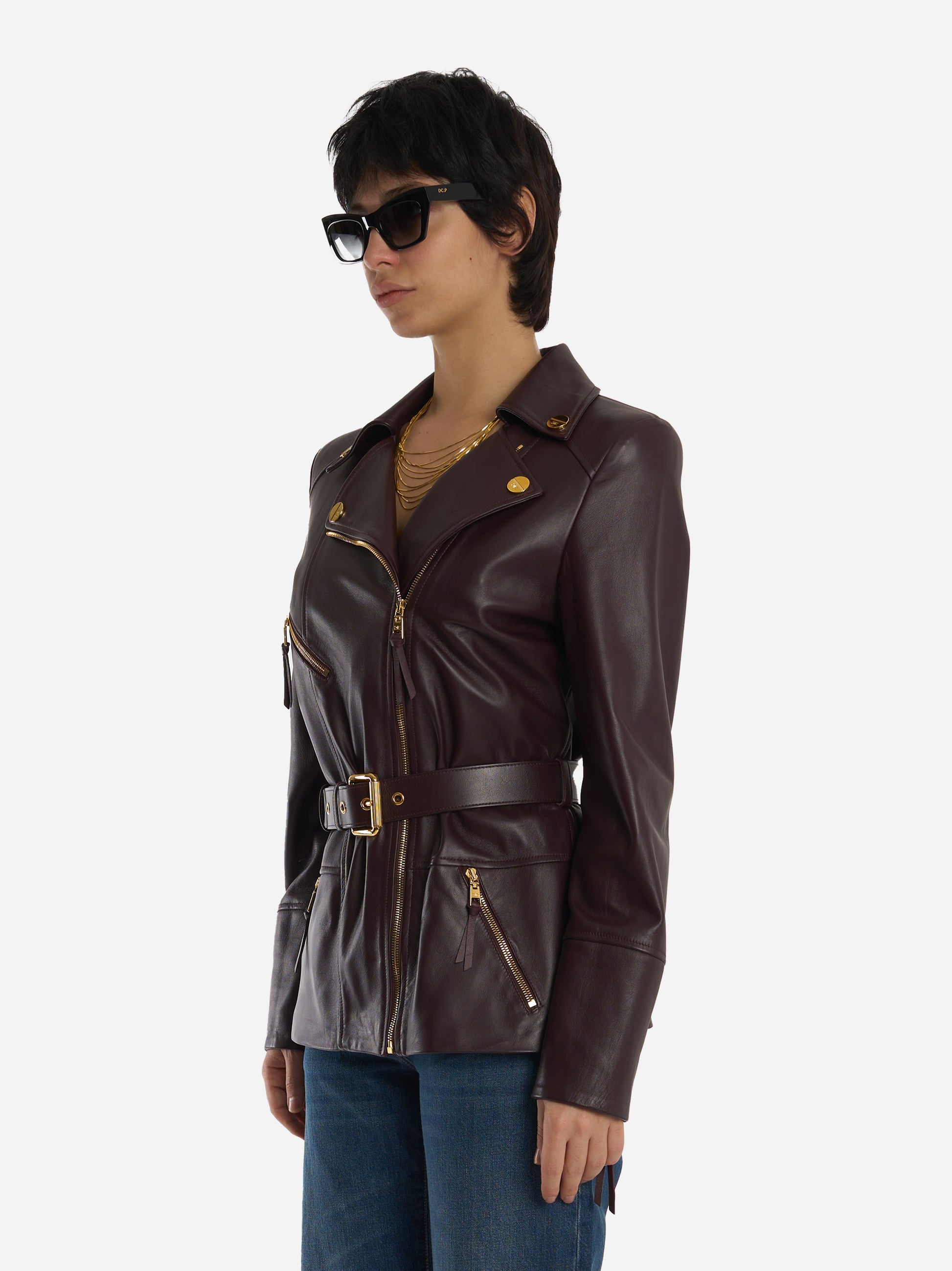 Giacca biker in pelle Bordeaux