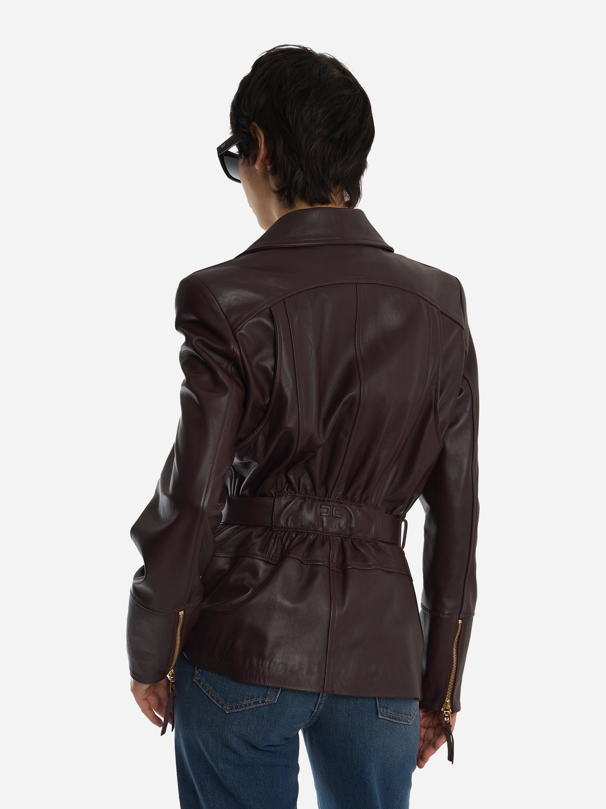 Giacca biker in pelle Bordeaux