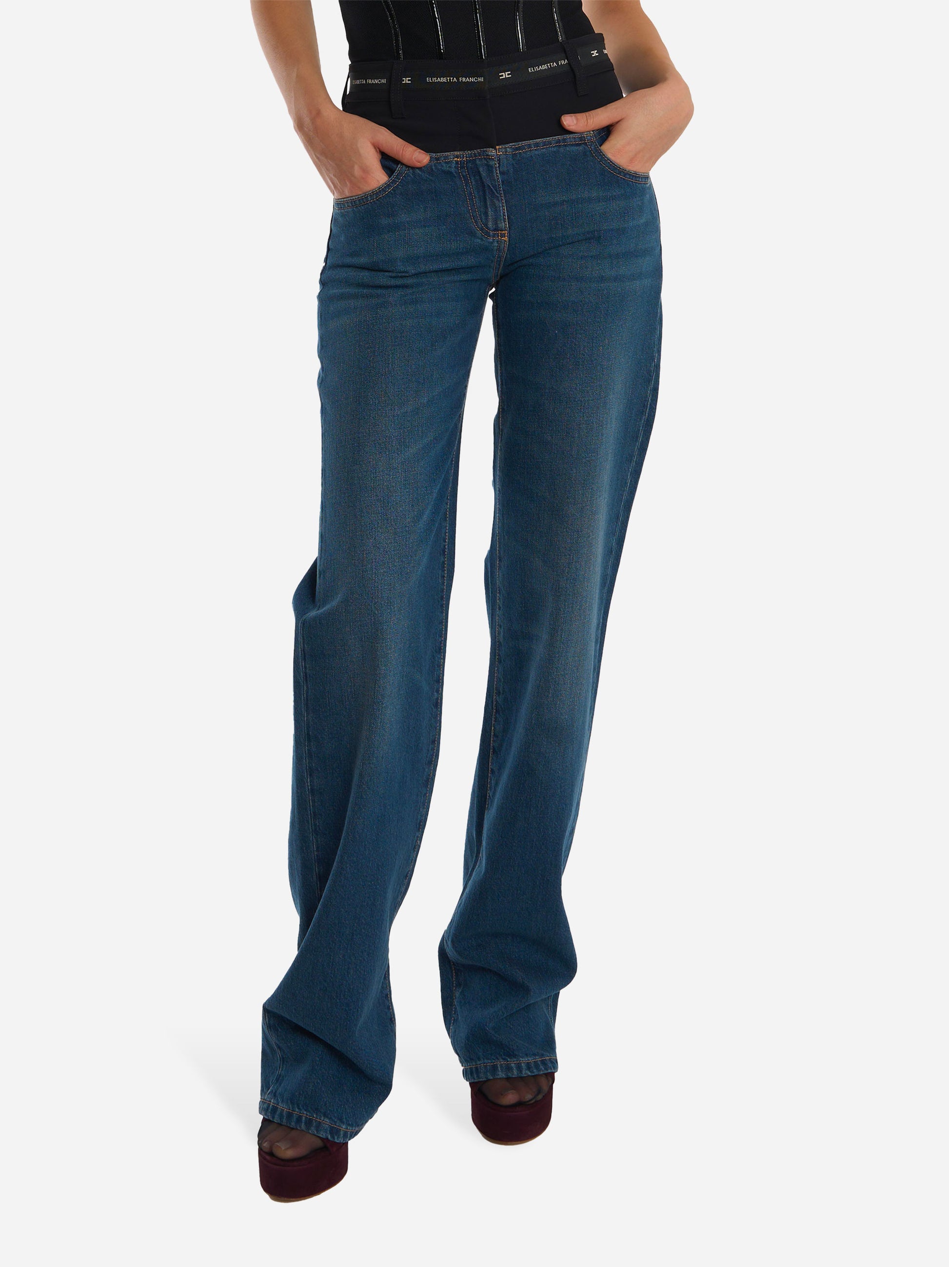 Pantalone in denim e crepe leggero Blu