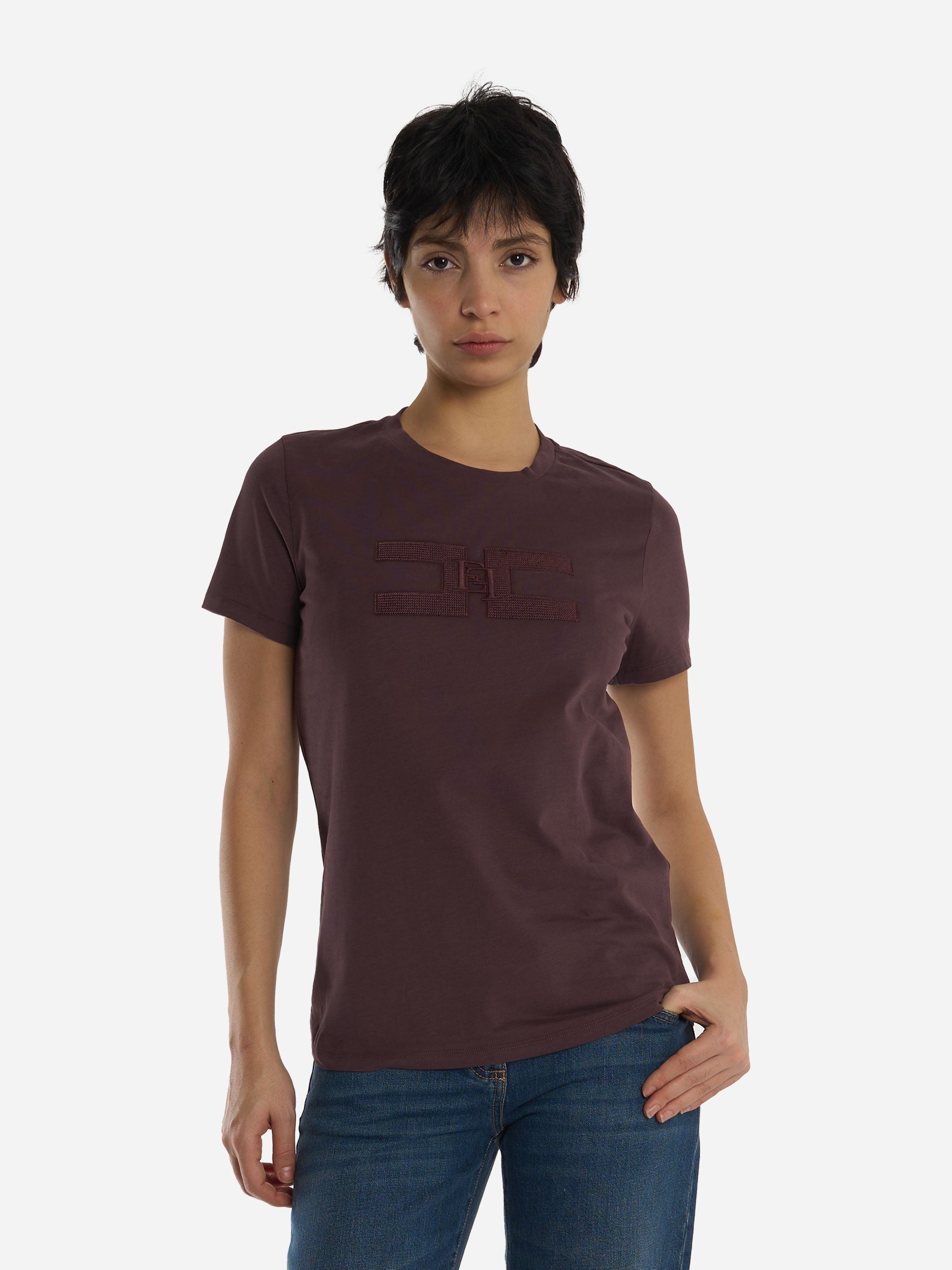 T-shirt in jersey di cotone Bordeaux
