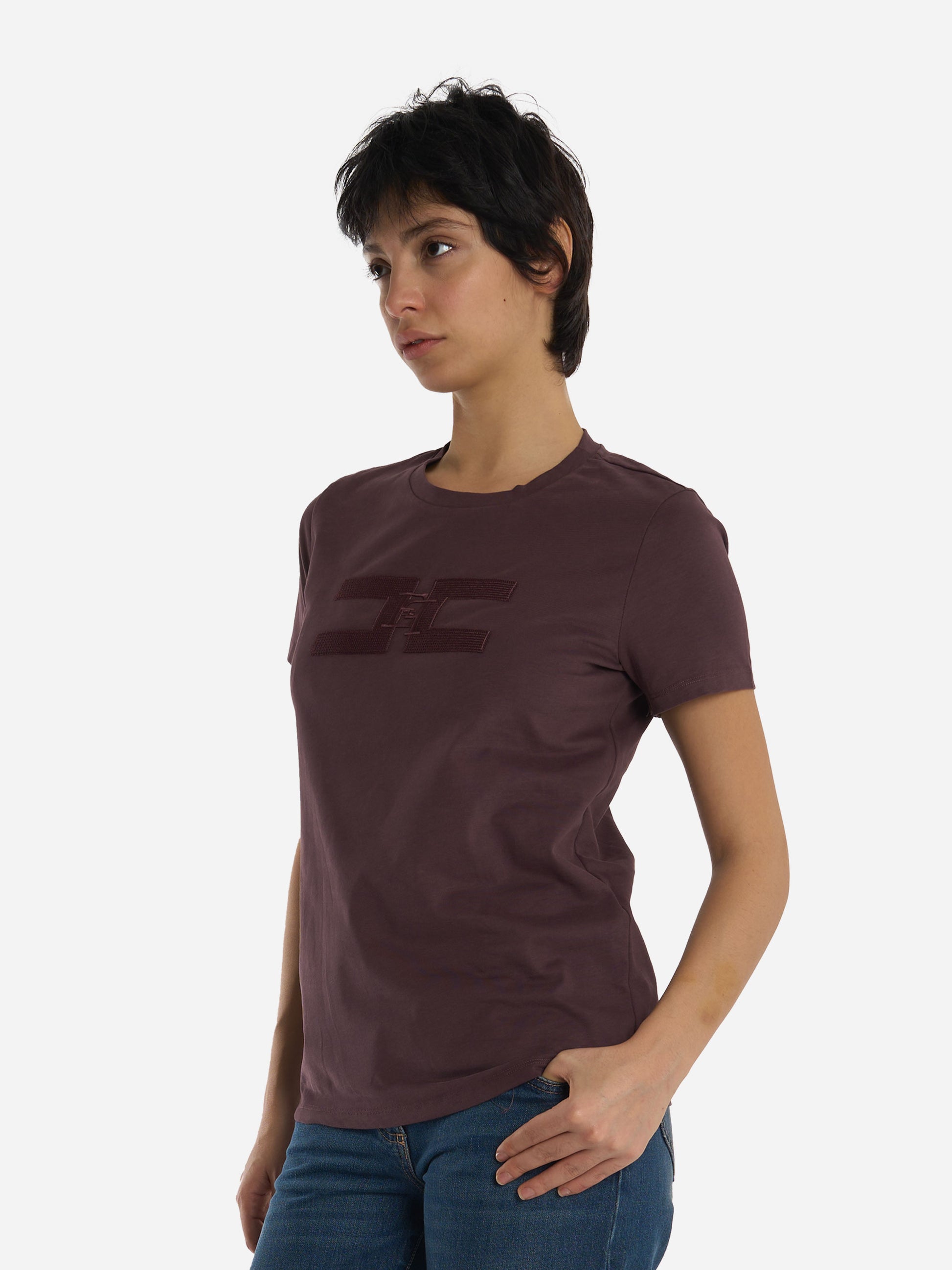 T-shirt in jersey di cotone Bordeaux