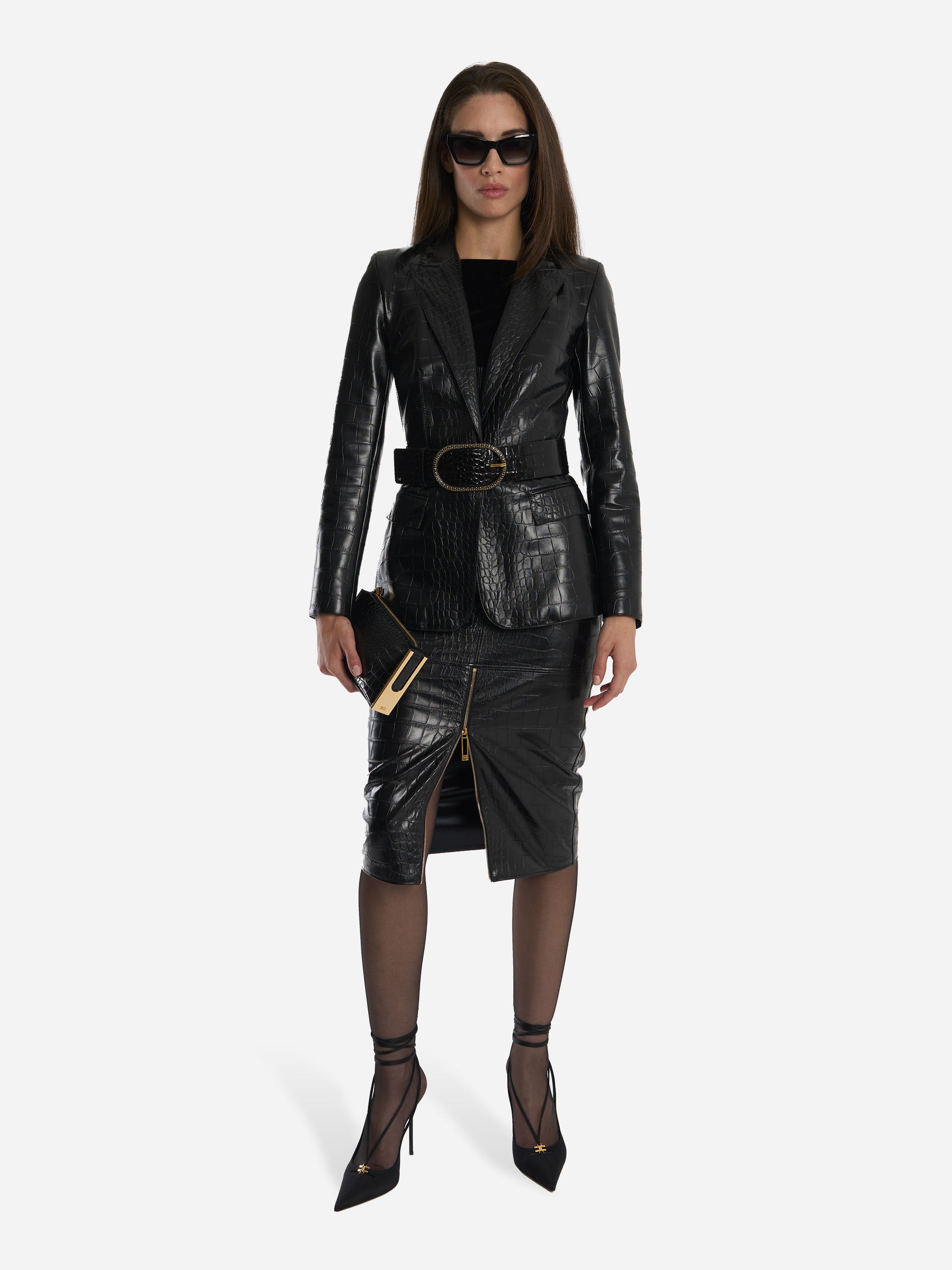 Gonna con texture stampa cocco Nero