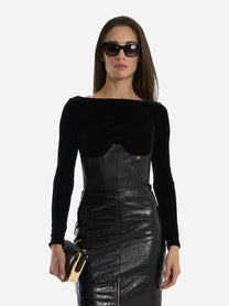 Top bustier in velluto Nero