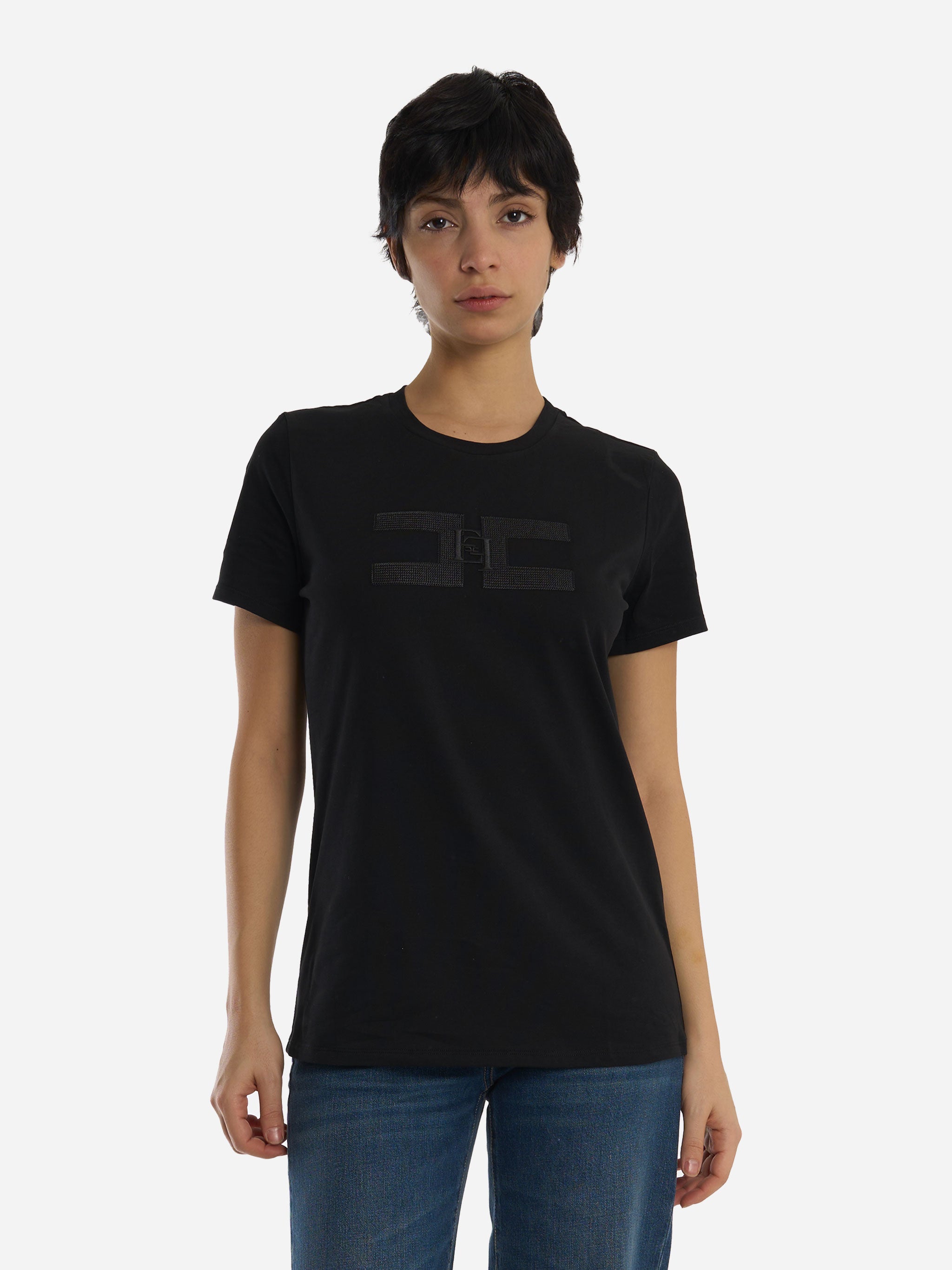 T-shirt in jersey di cotone Nera