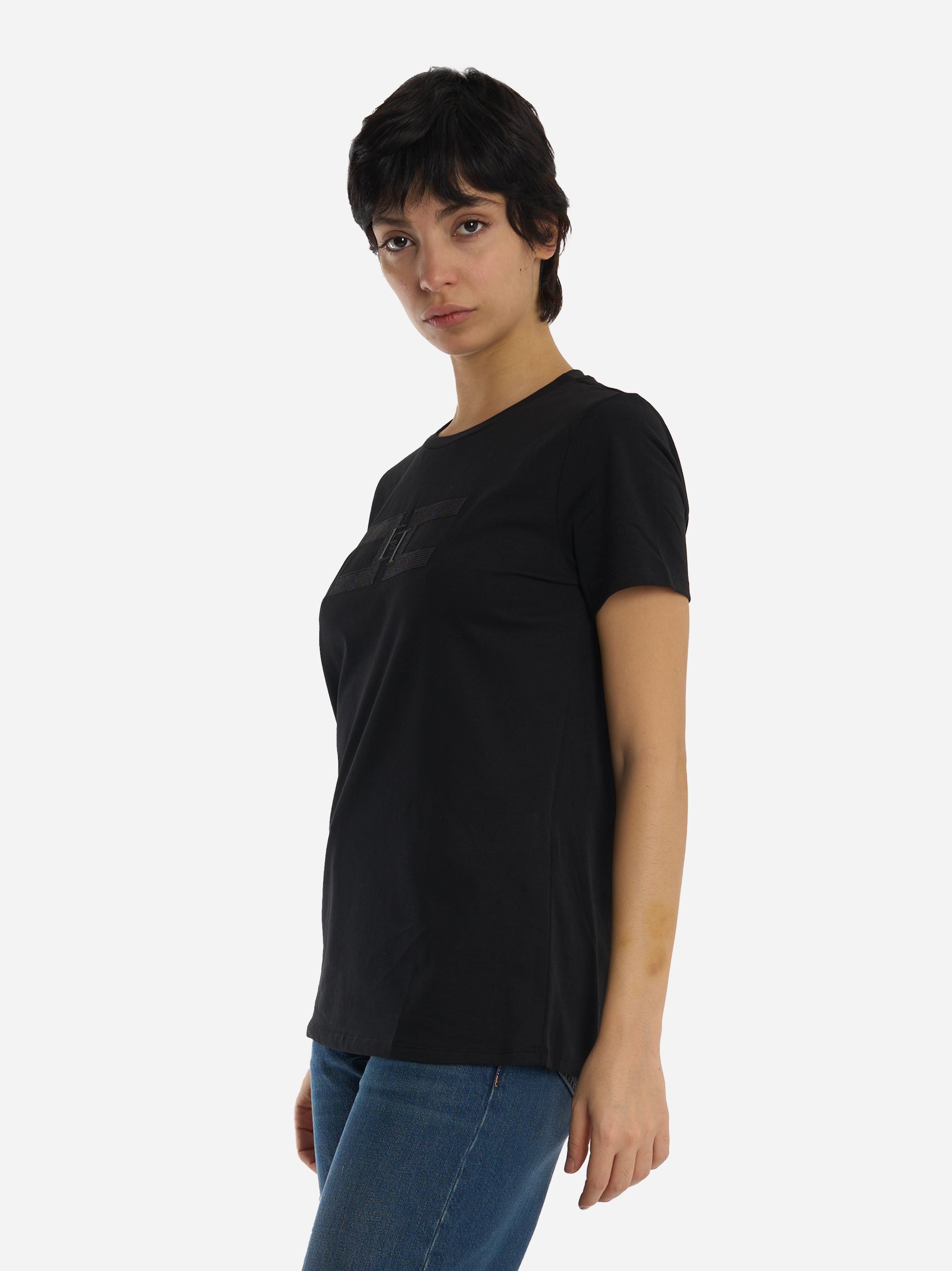 T-shirt in jersey di cotone Nera