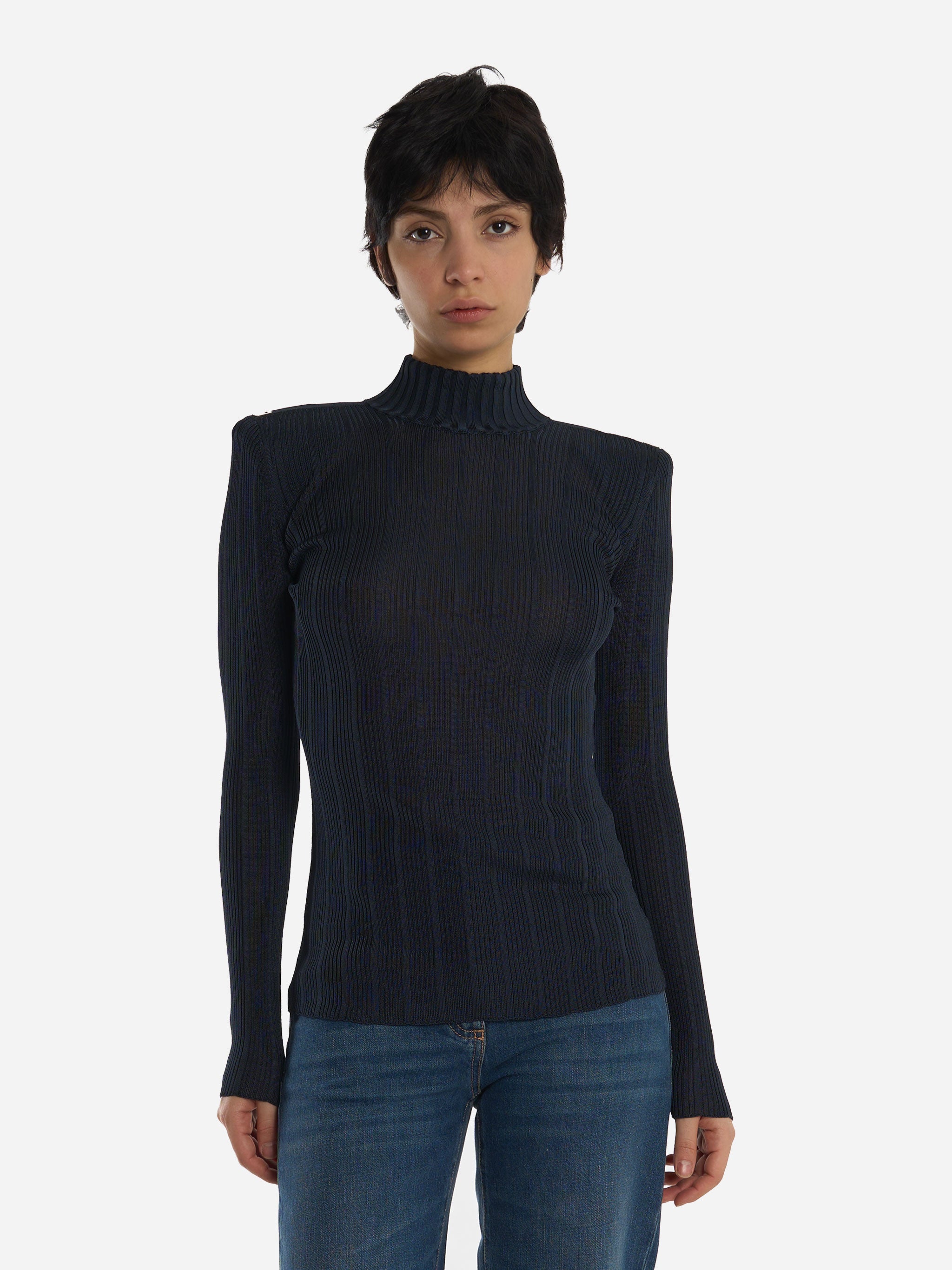 Maglia in filato di viscosa con dettagli logo Blu
