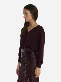 Maglia tricot scollo V Bordeaux