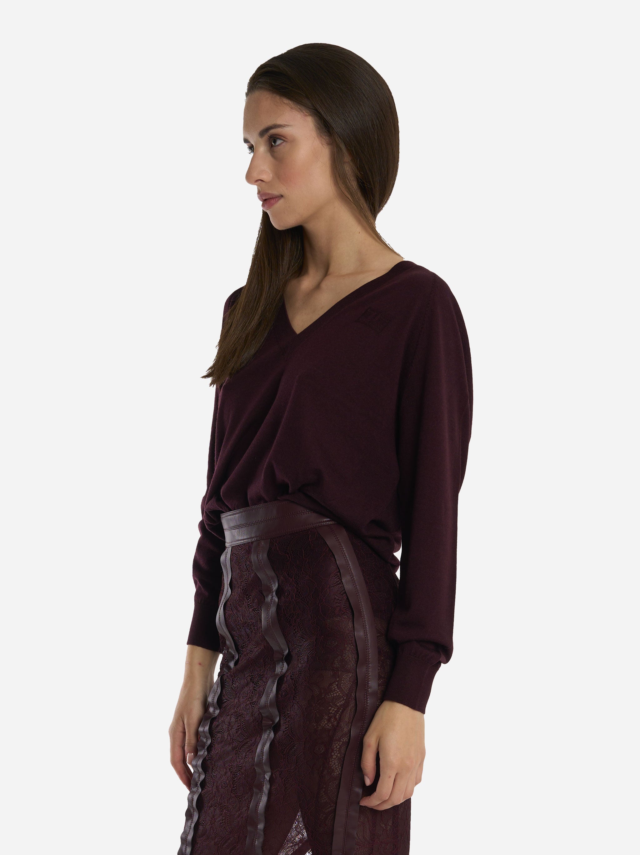 Maglia tricot scollo V Bordeaux