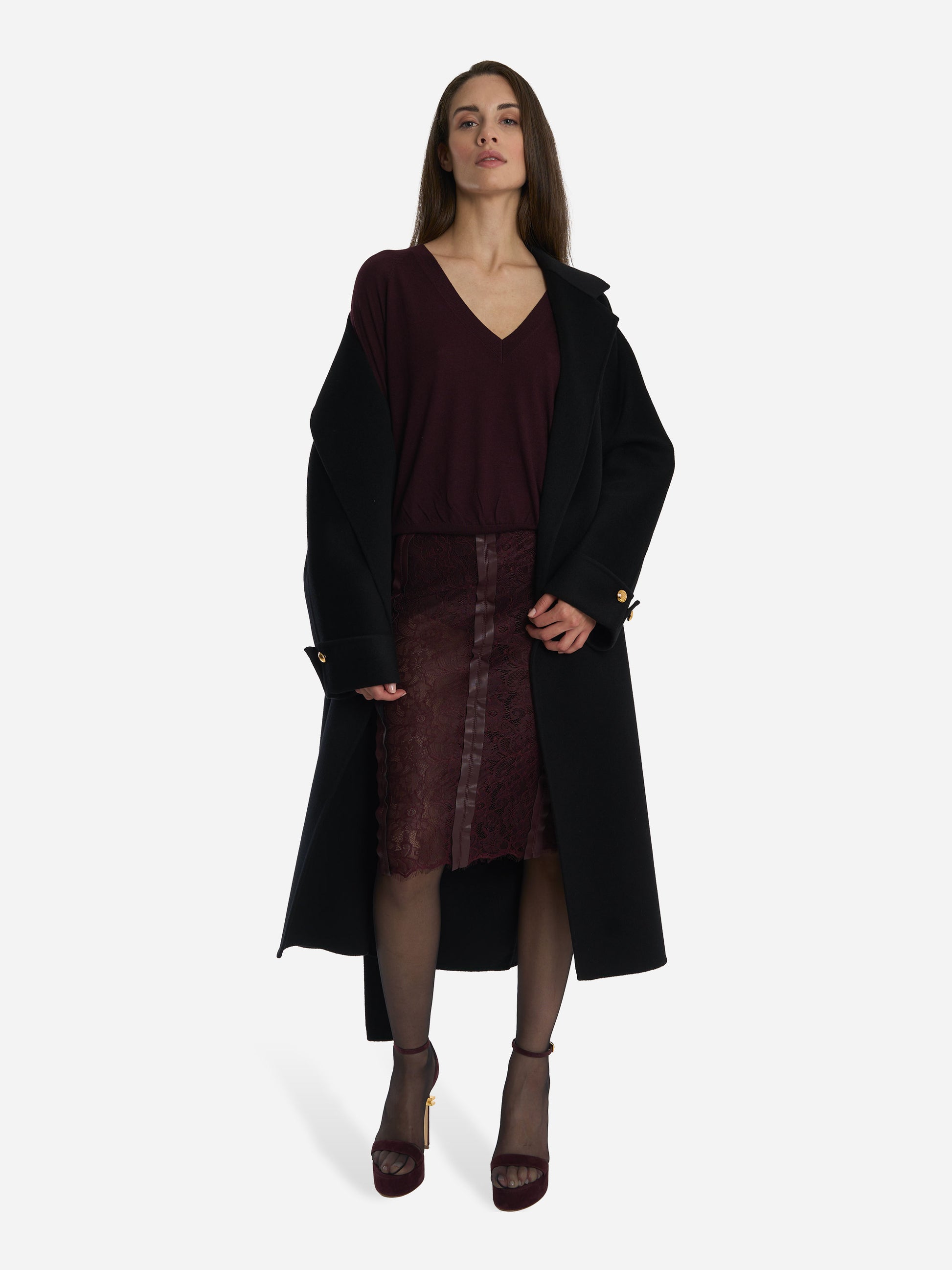 Cappotto in panno di misto lana double Nero