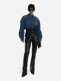 Bomber in denim e neoprene Blu