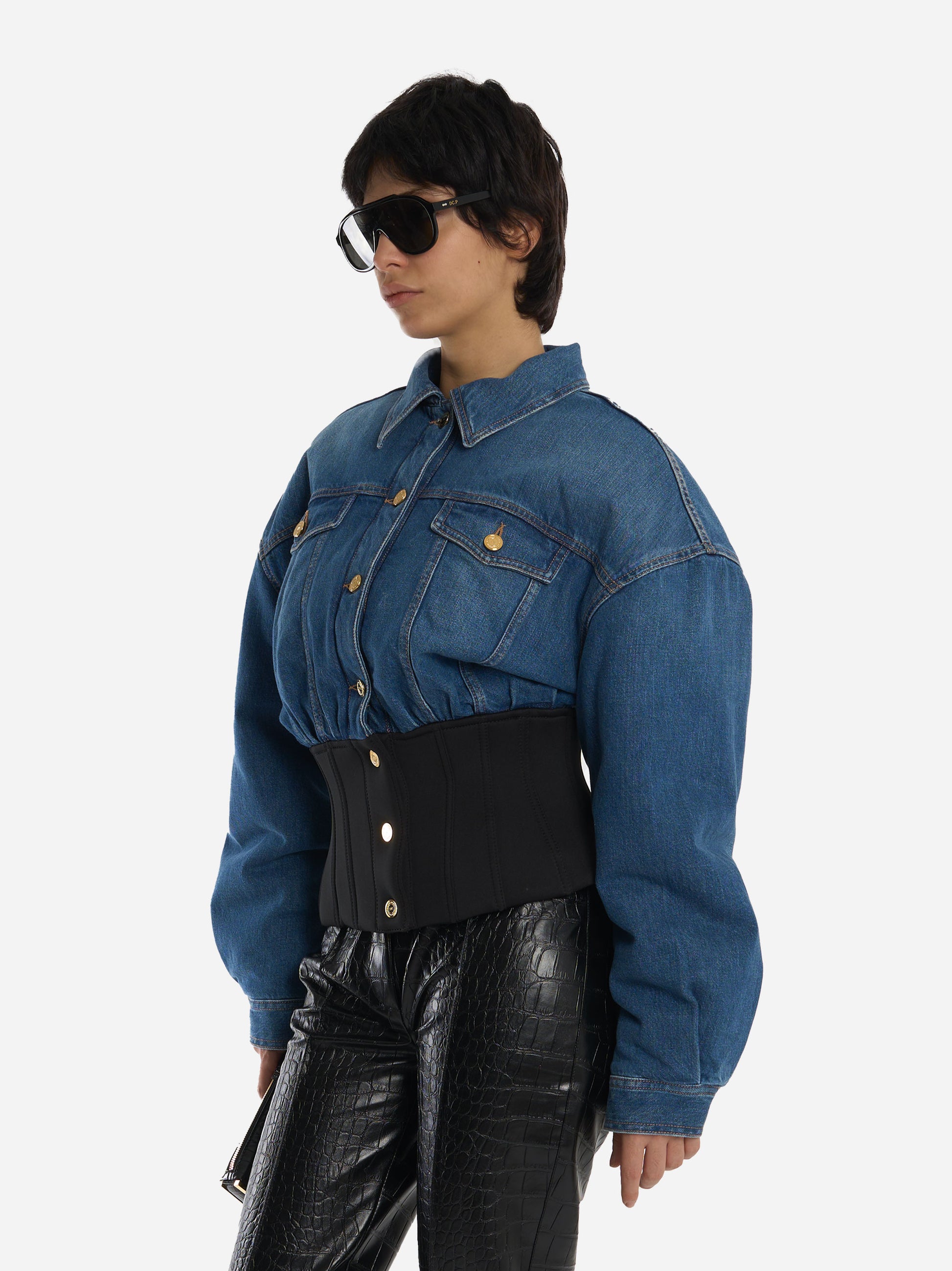 Bomber in denim e neoprene Blu