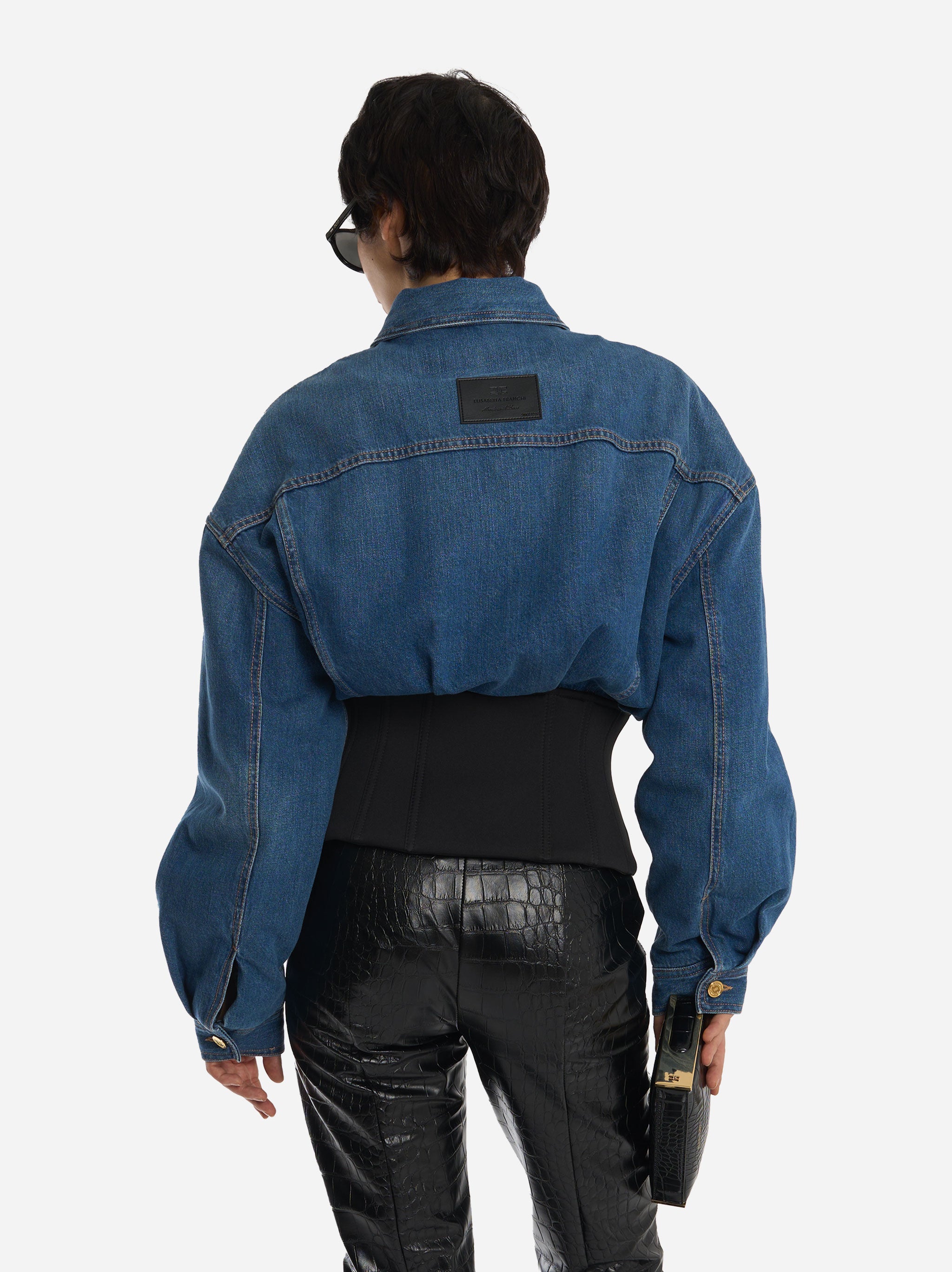 Bomber in denim e neoprene Blu