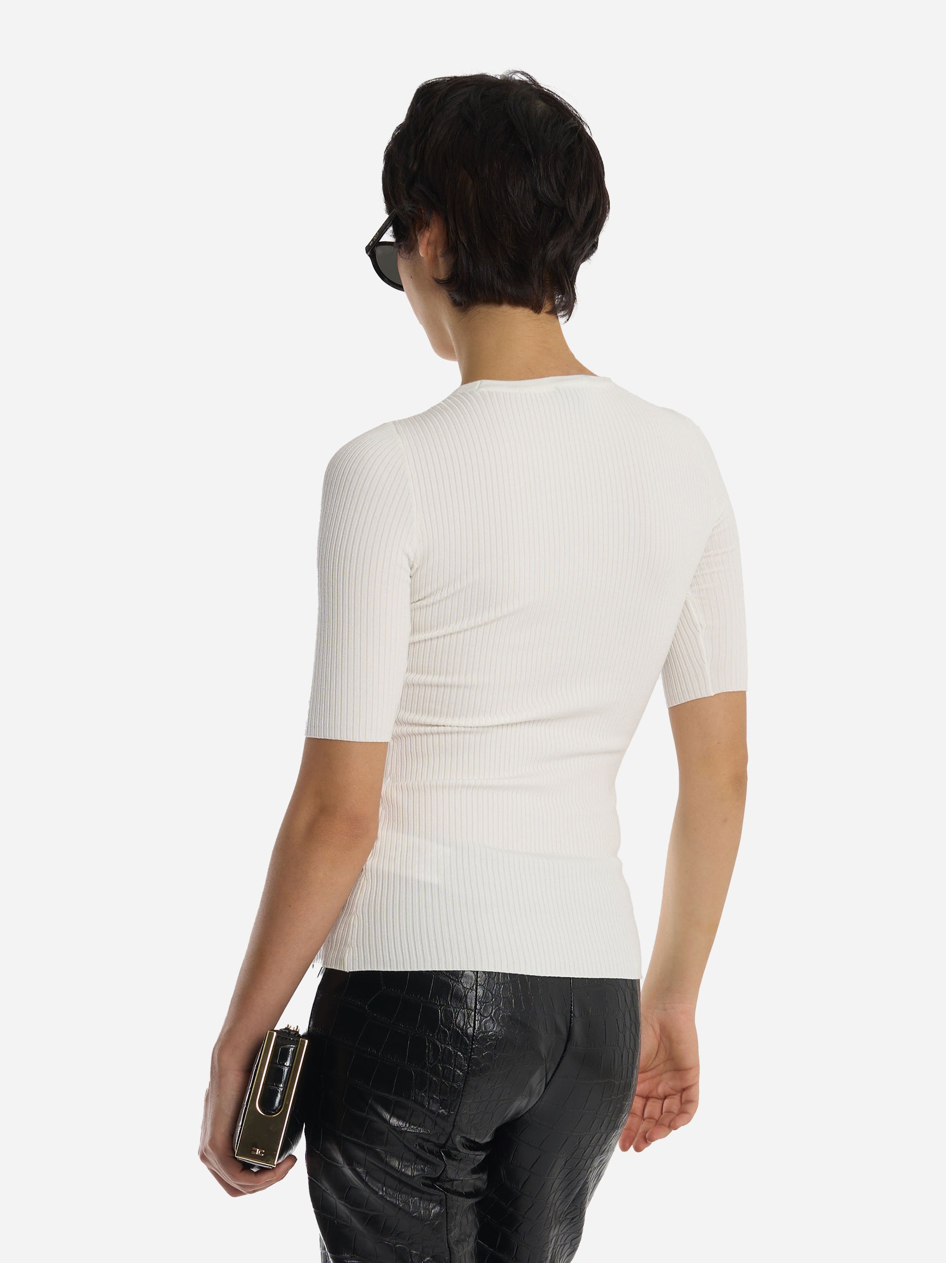 Maglia a costine con taschino Bianca
