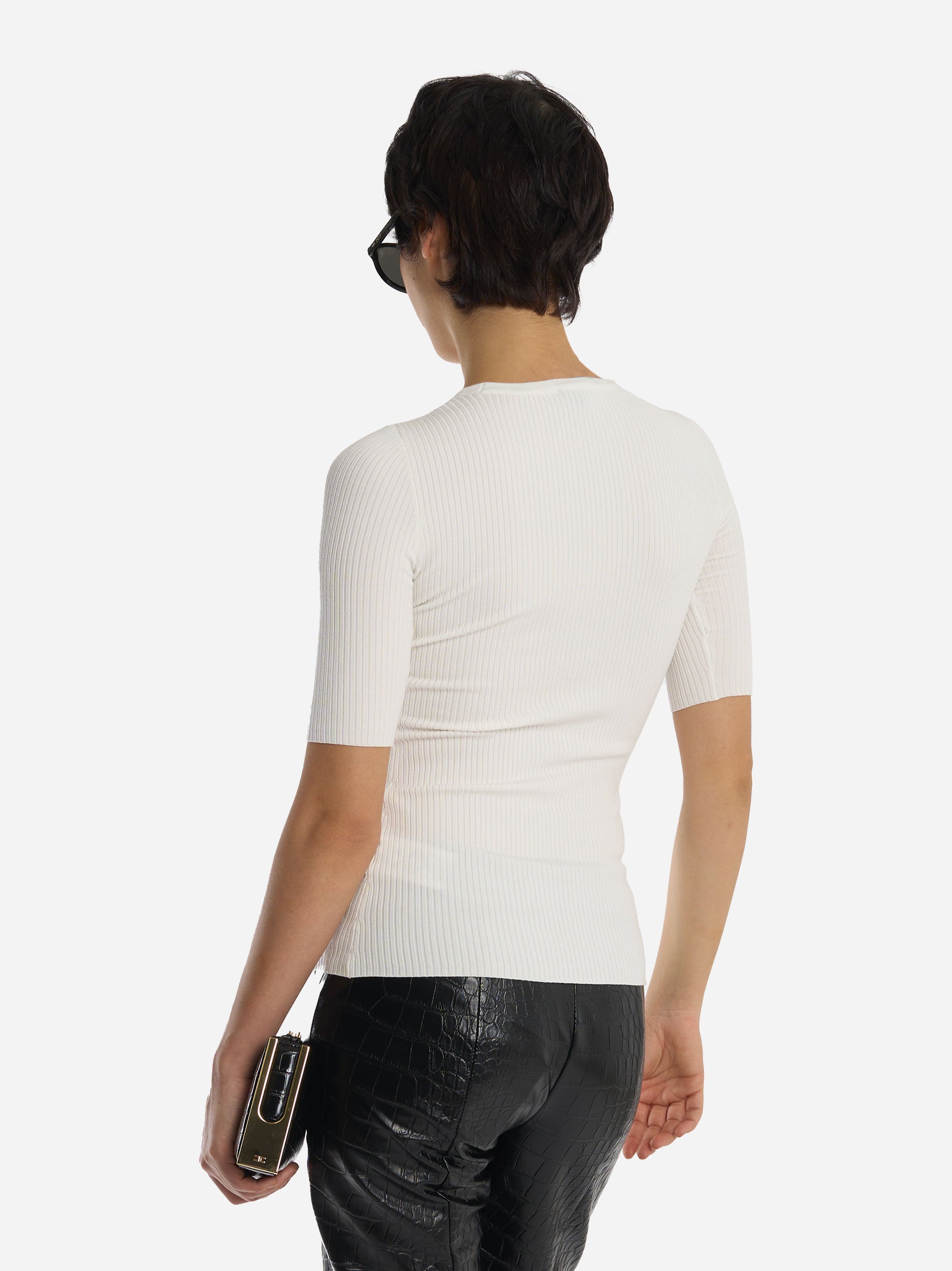 Maglia a costine con taschino Bianca