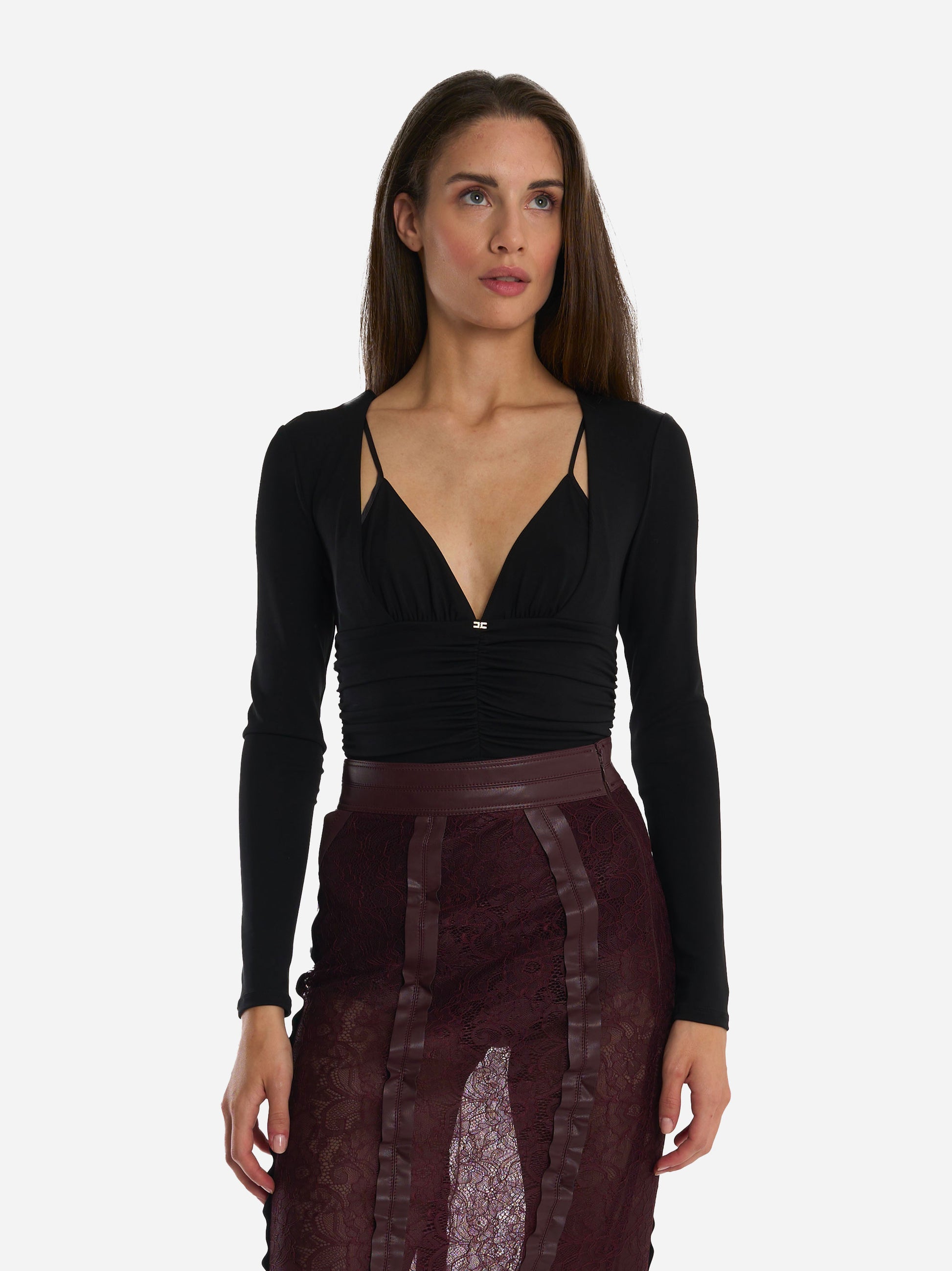 Body in jersey crepe con drappeggi Nero