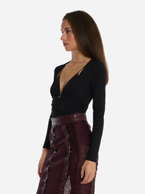 Body in jersey crepe con drappeggi Nero