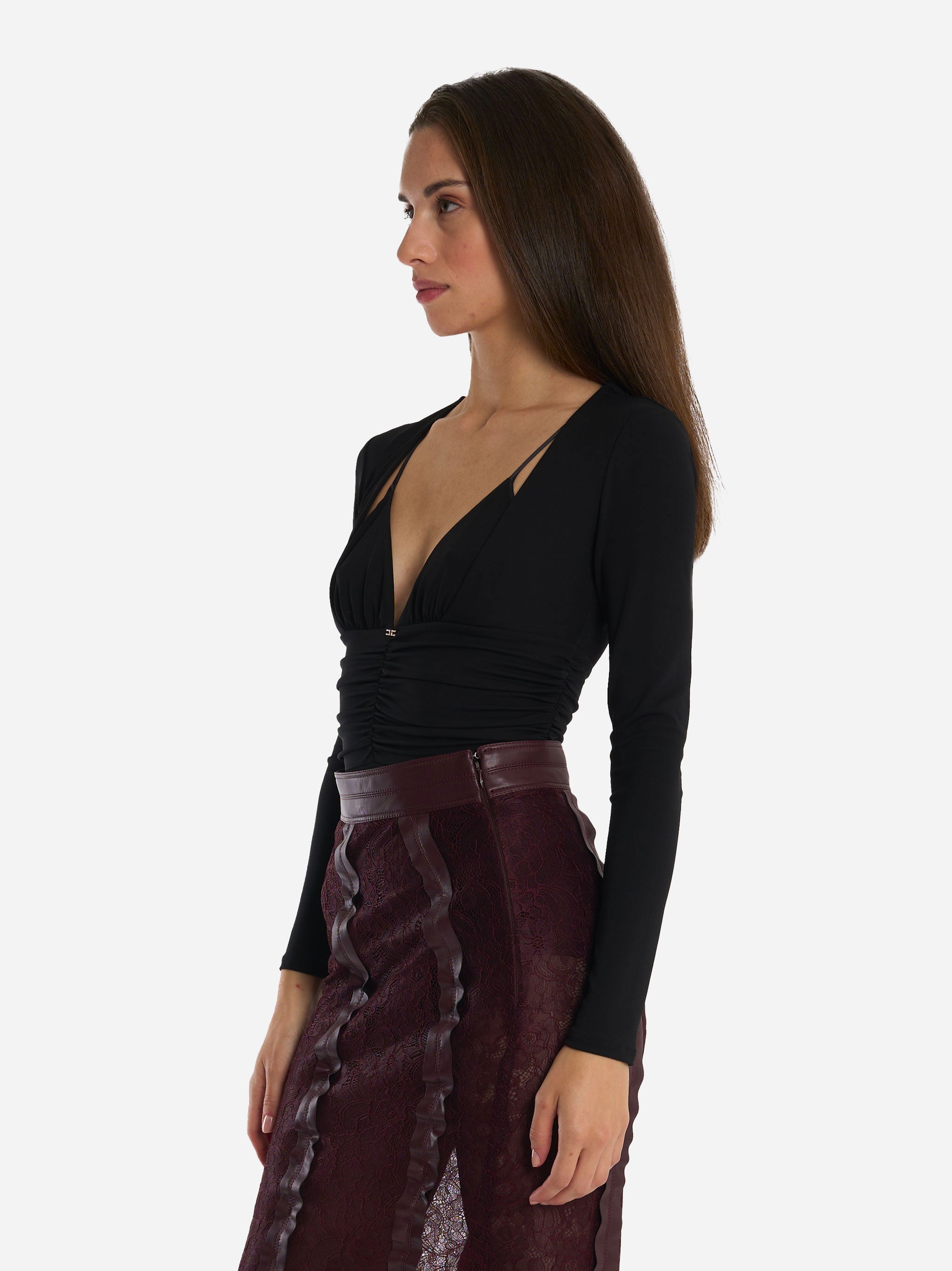 Body in jersey crepe con drappeggi Nero