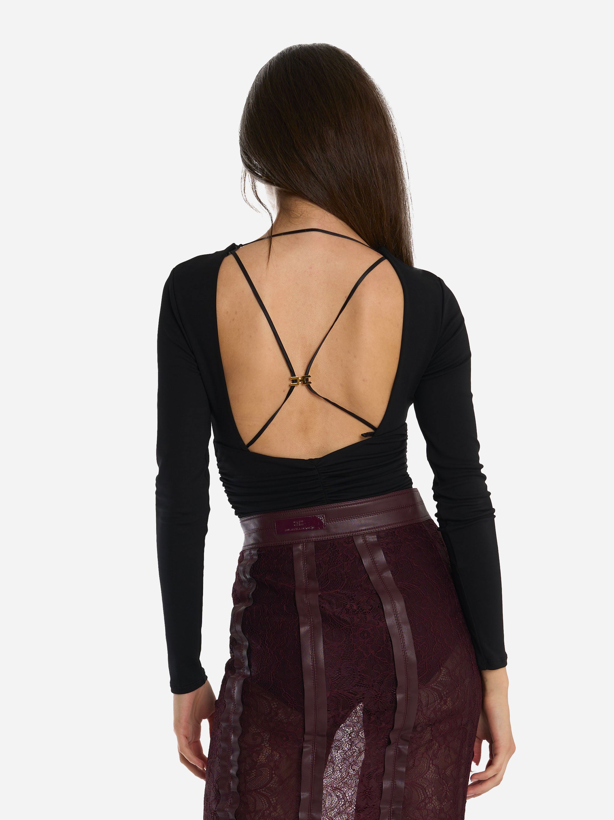 Body in jersey crepe con drappeggi Nero