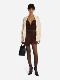 Cardigan in ciniglia bouclé con bottoni gioiello Bianco