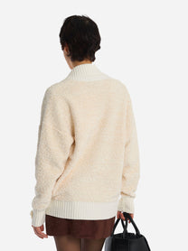 Cardigan in ciniglia bouclé con bottoni gioiello Bianco