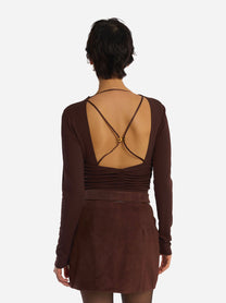 Body in jersey crepe con drappeggi Marrone