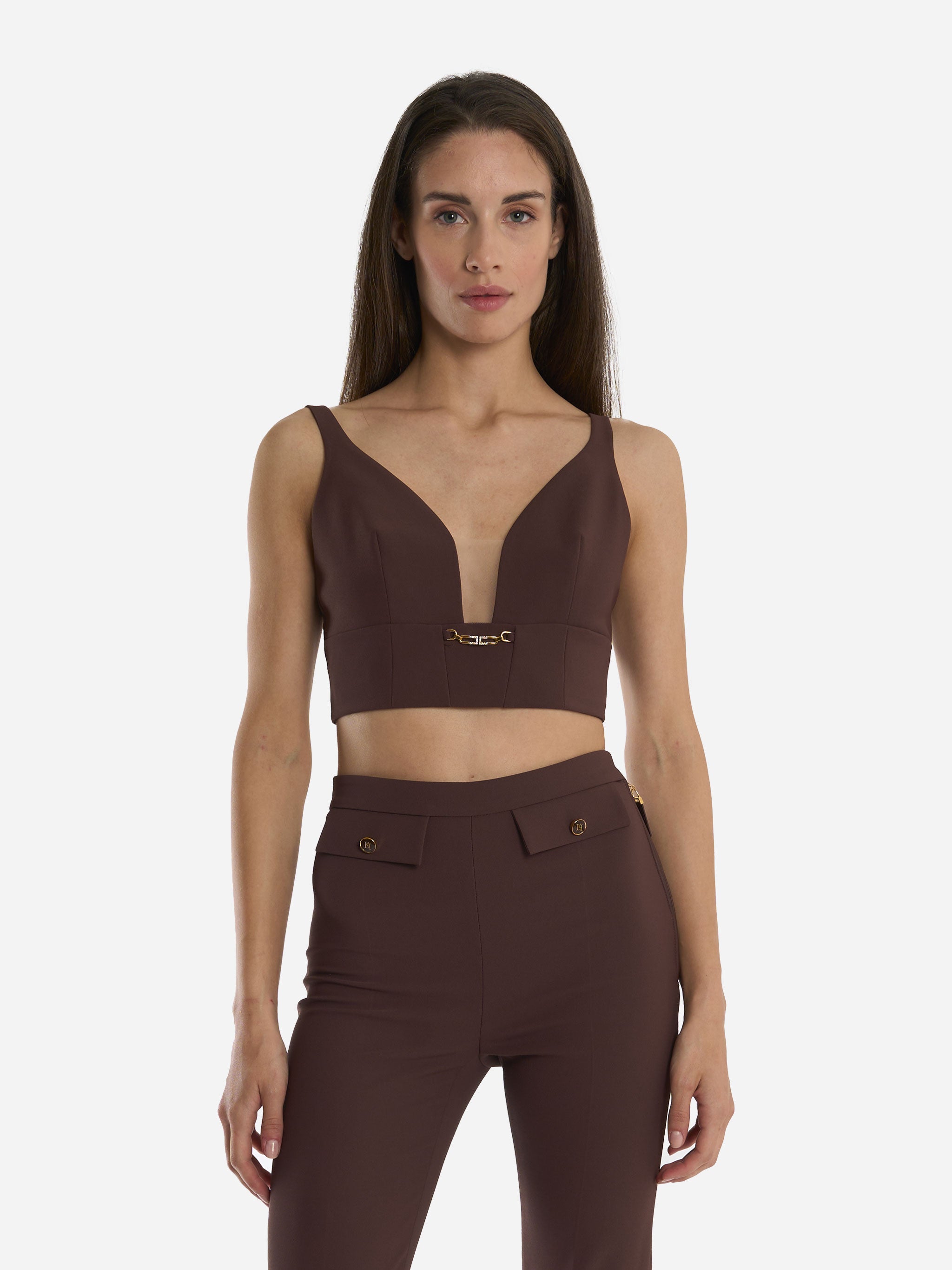 Top in crepe con dettaglio gioiello Marrone