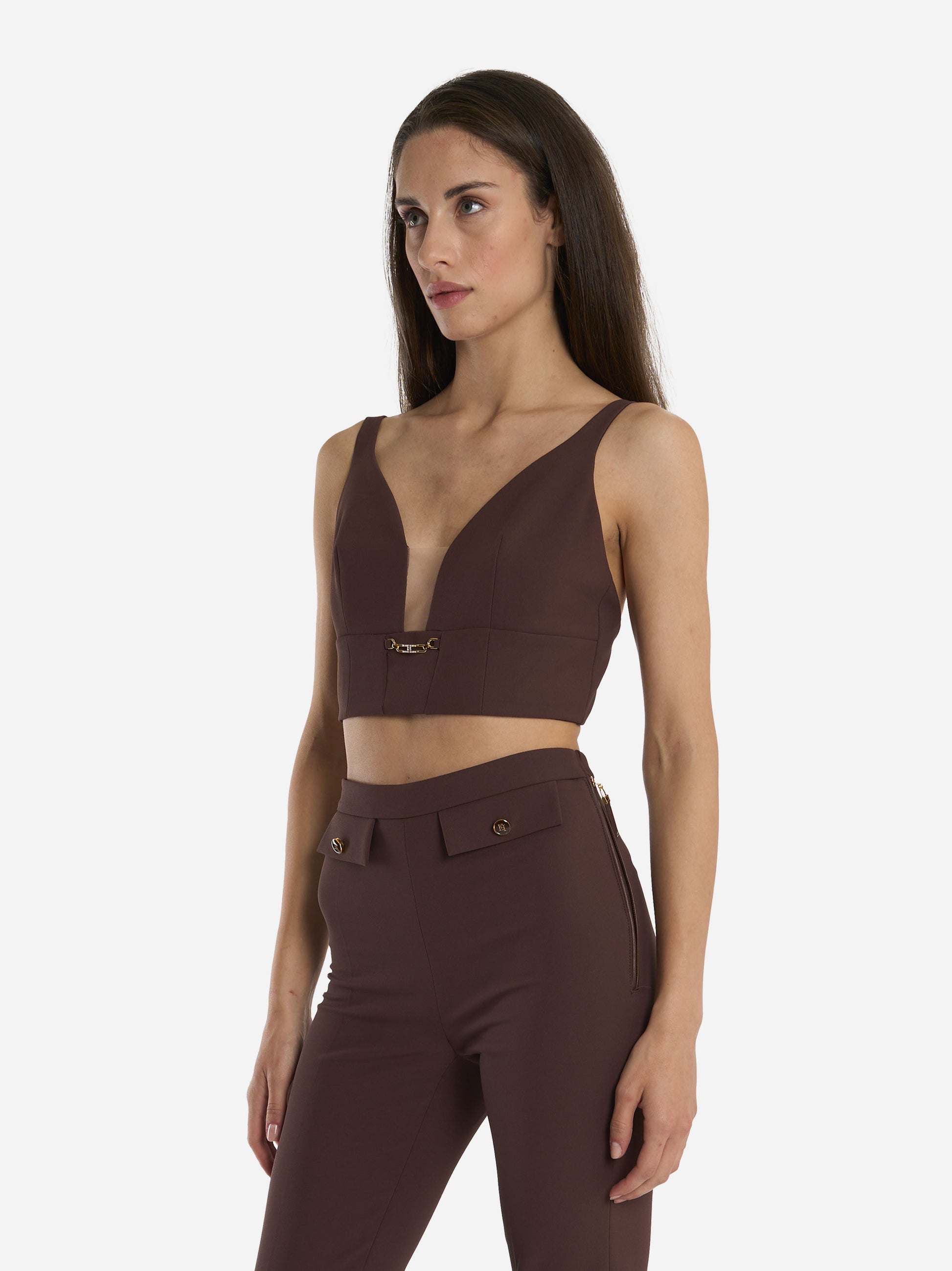 Top in crepe con dettaglio gioiello Marrone