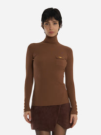 Maglia a costine con taschino Marrone