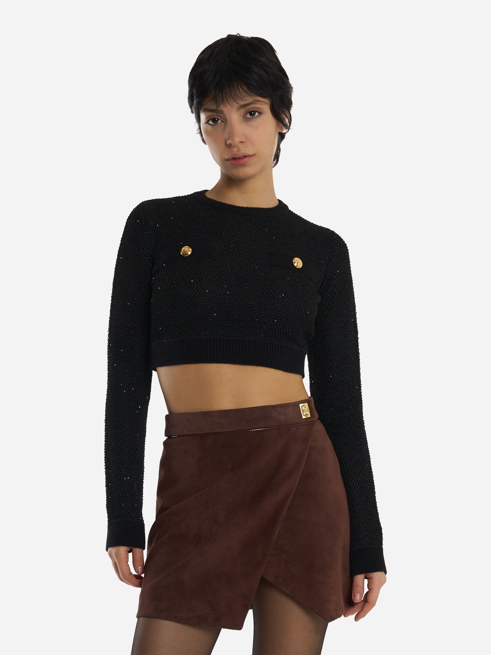 Maglia tricot girocollo Nera