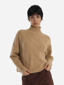 Pullover in maglia con losanghe jacquard Beige
