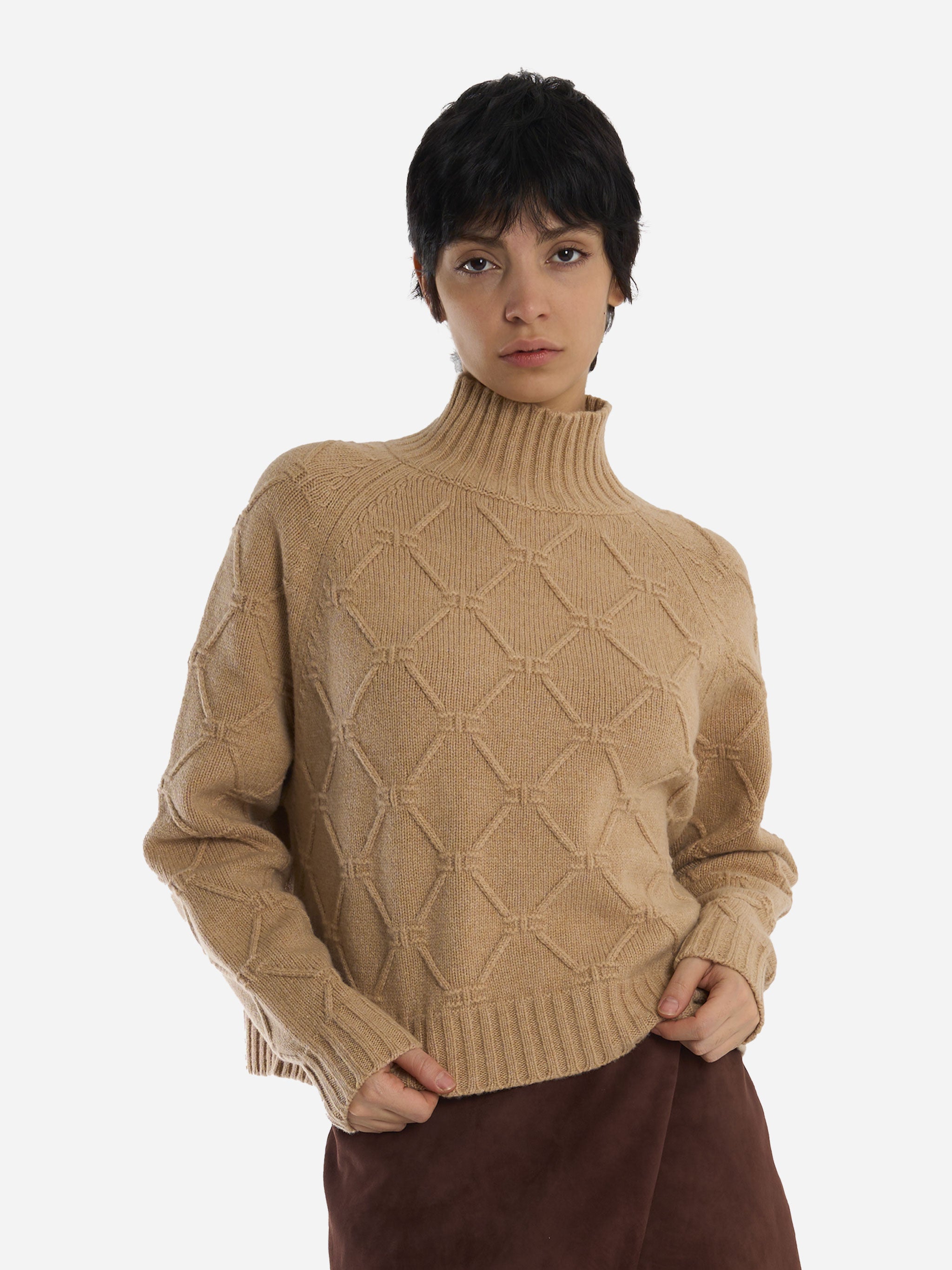 Pullover in maglia con losanghe jacquard Beige