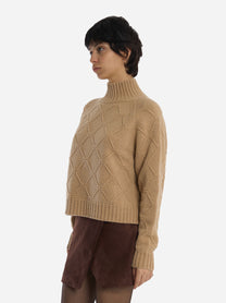 Pullover in maglia con losanghe jacquard Beige