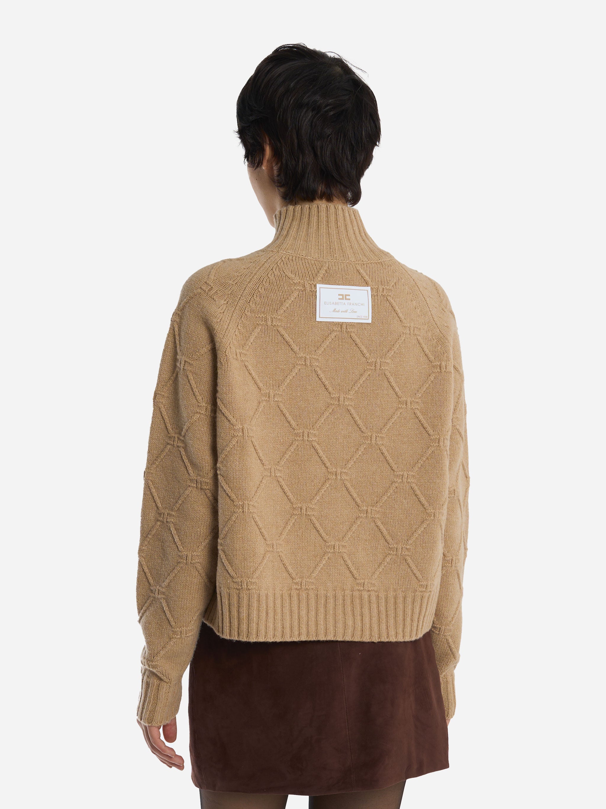 Pullover in maglia con losanghe jacquard Beige