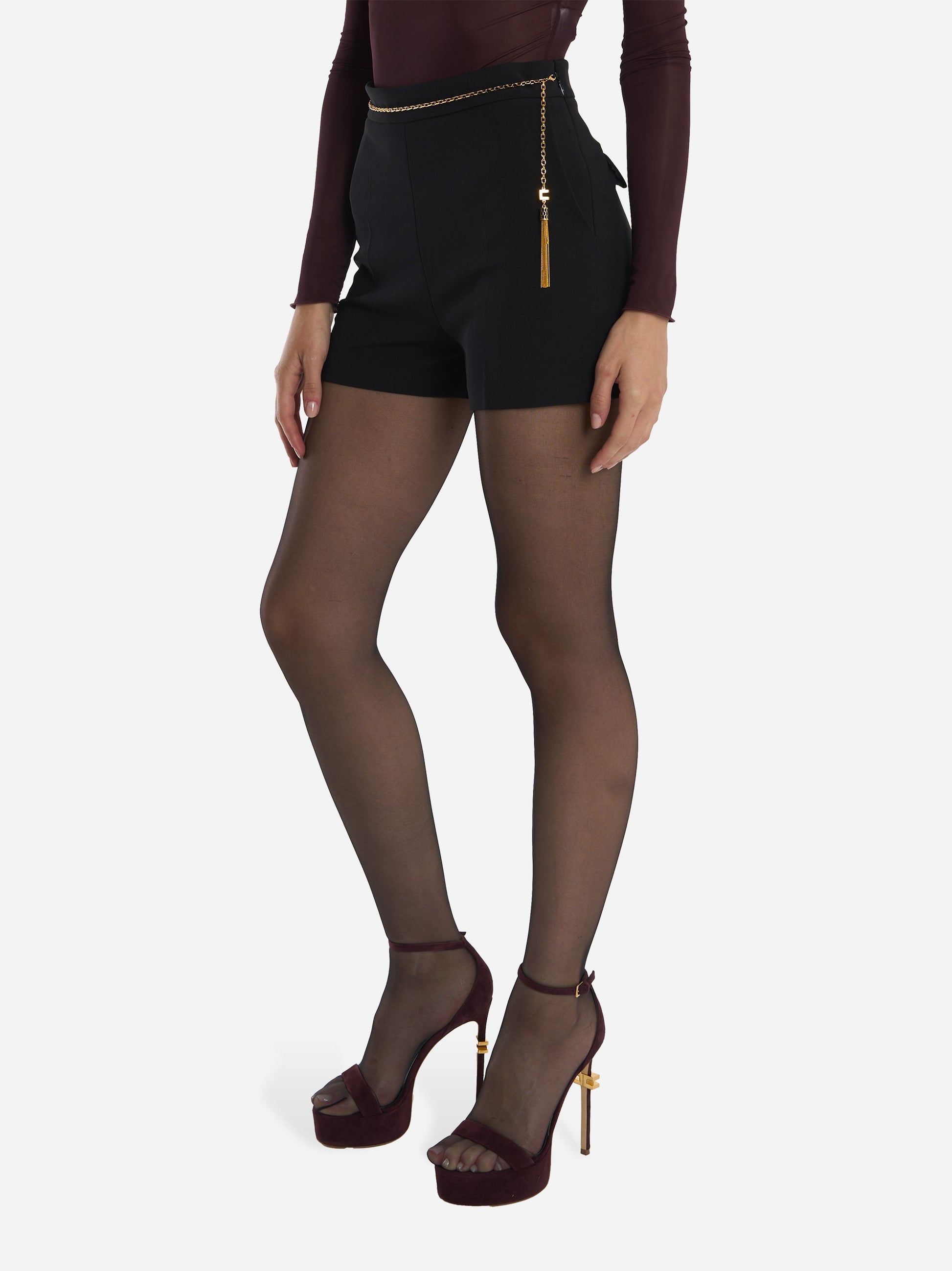 Shorts con catena applicata Nero