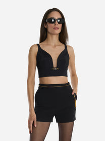 Top in crepe con dettaglio gioiello Nero