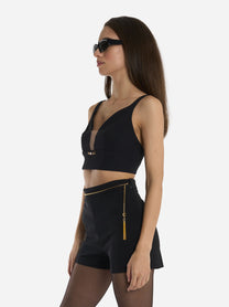 Top in crepe con dettaglio gioiello Nero