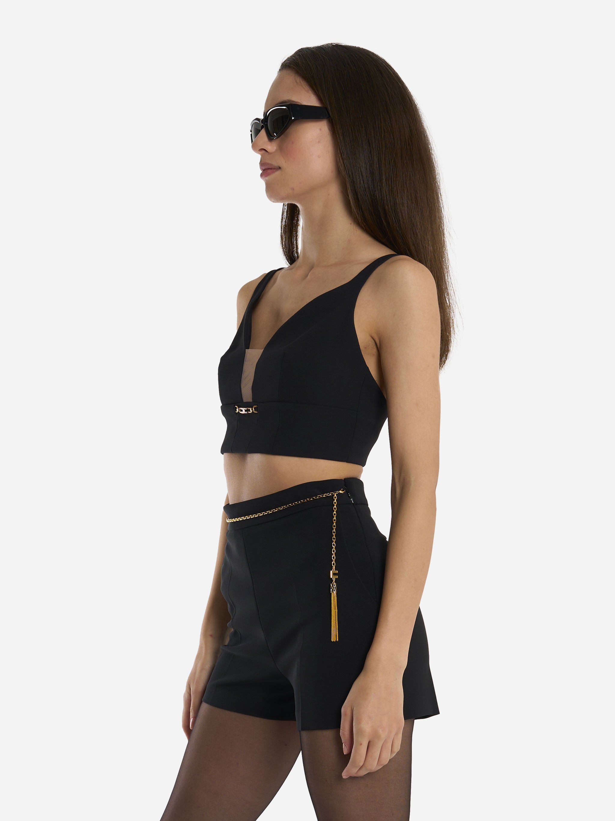Top in crepe con dettaglio gioiello Nero