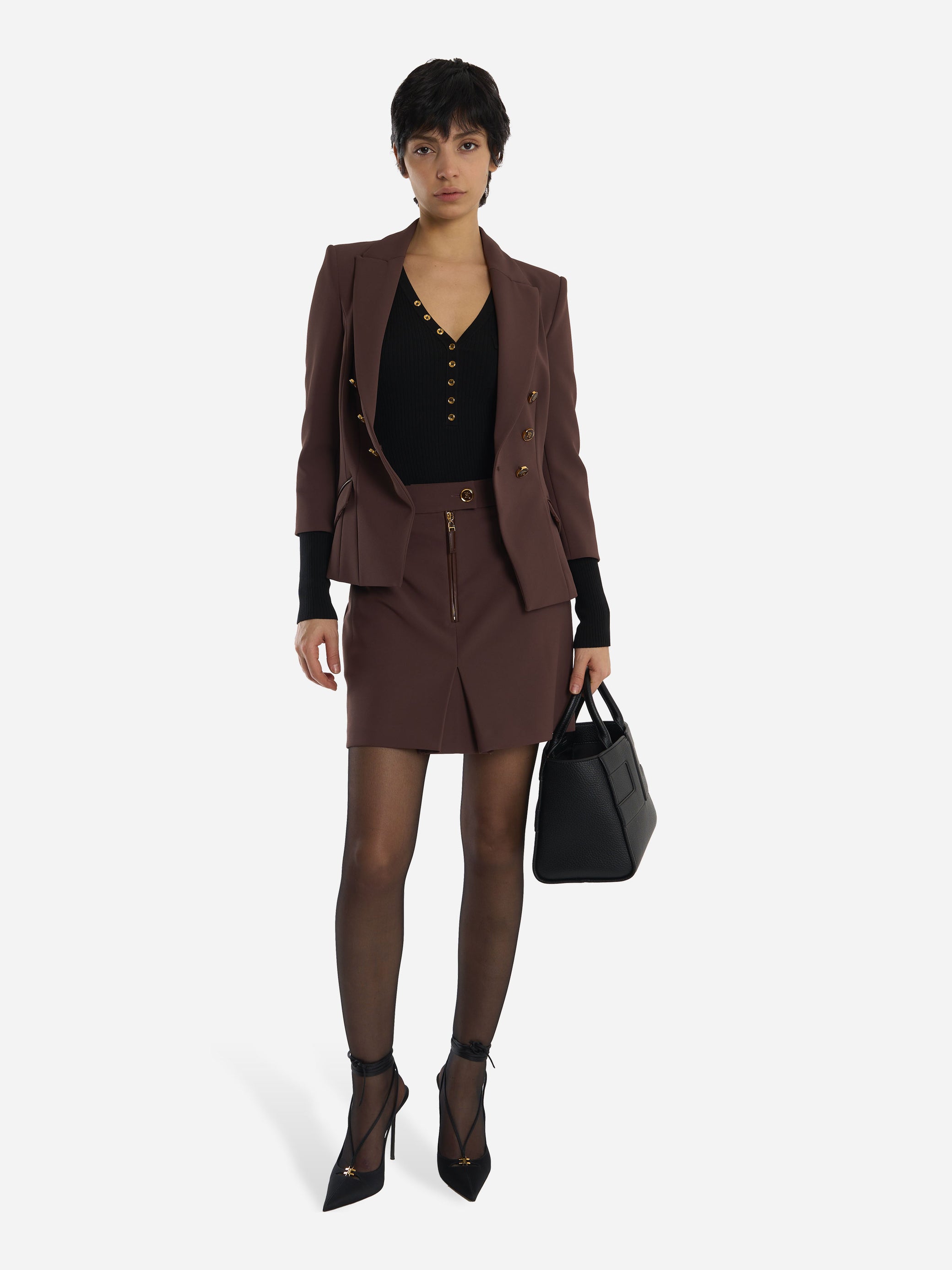 Gonna in doppio crepe con zip Marrone