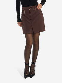 Gonna in doppio crepe con zip Marrone
