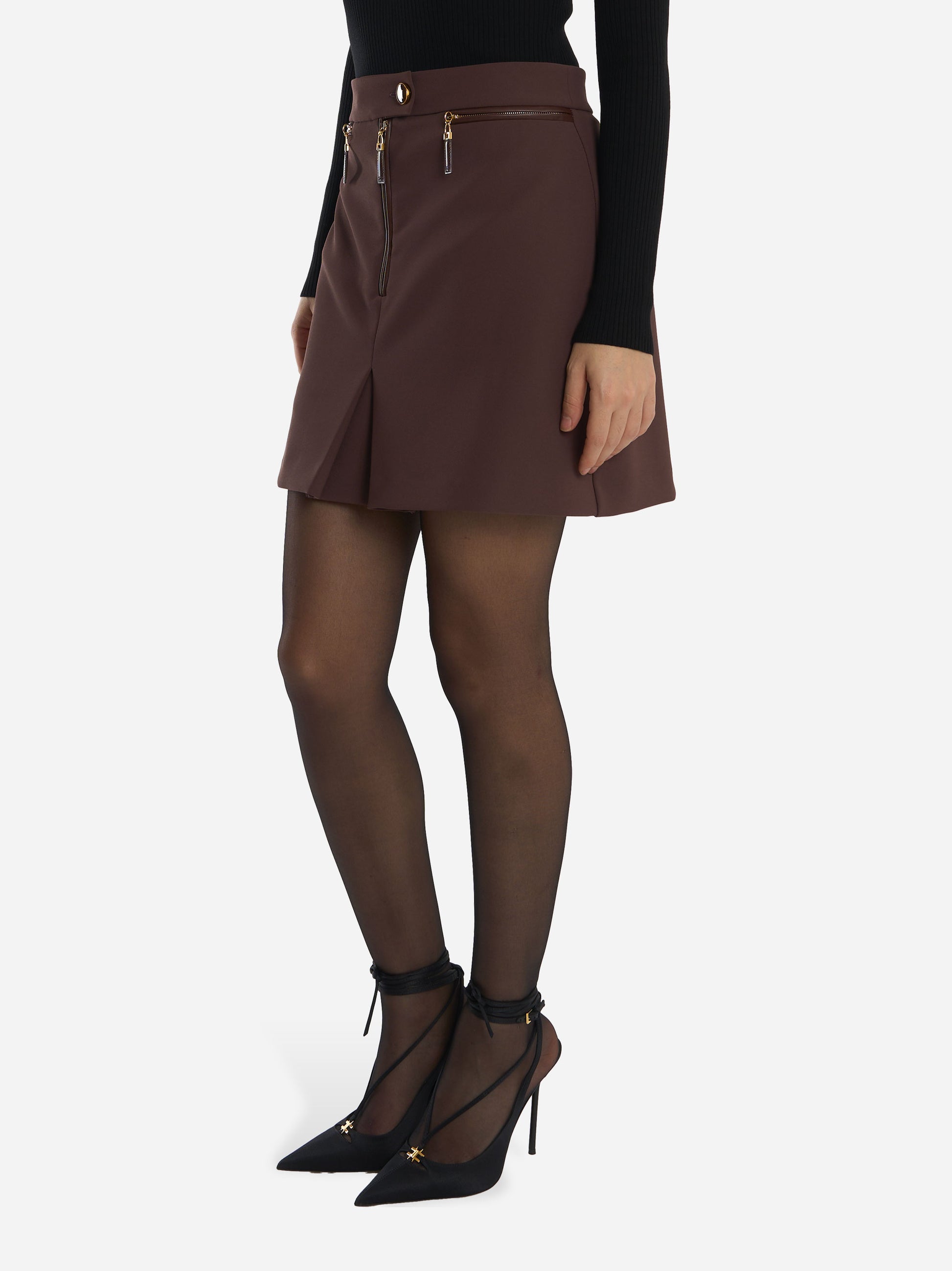 Gonna in doppio crepe con zip Marrone