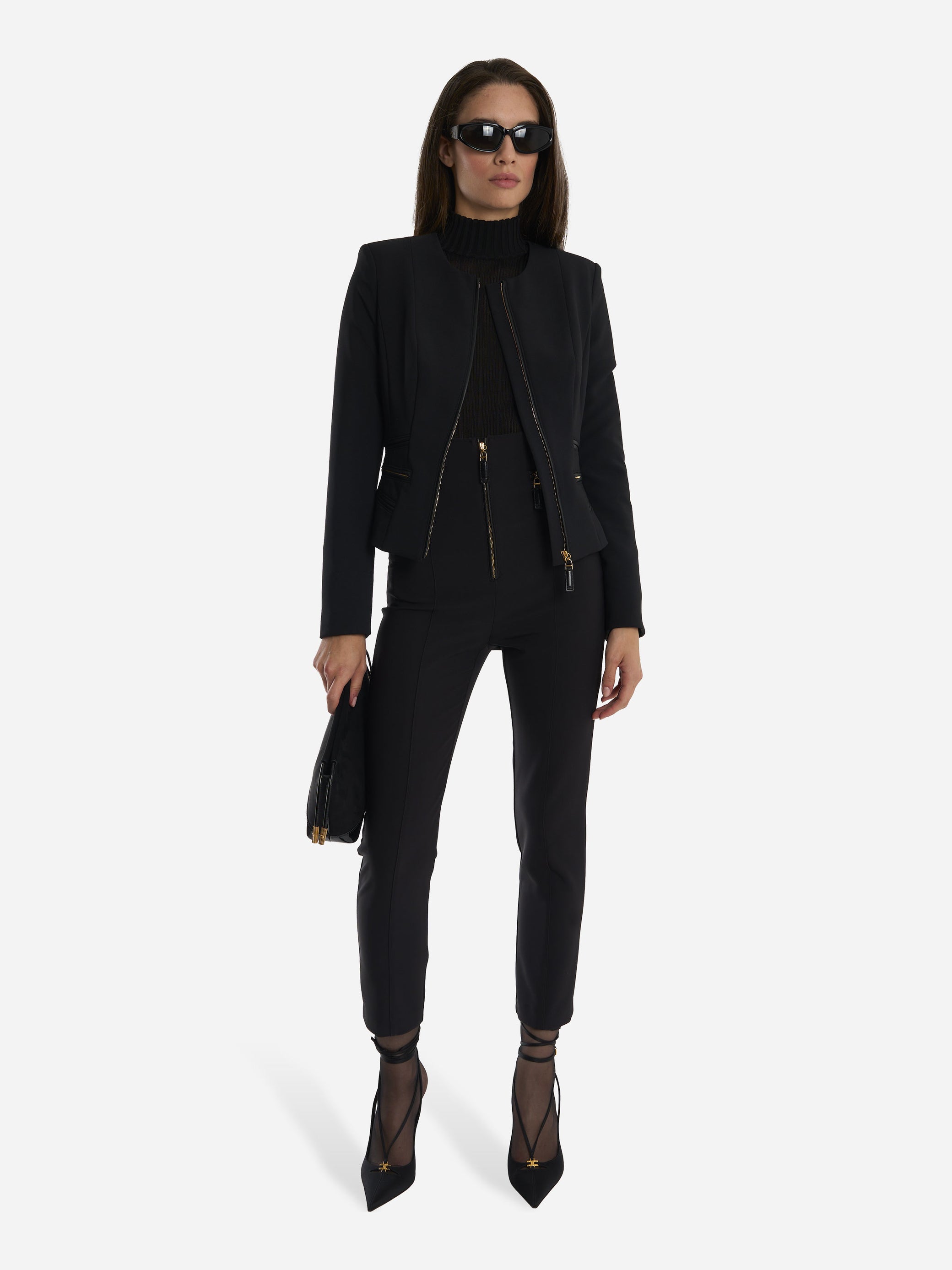 Giacca in doppio crepe con dettagli zip Nera