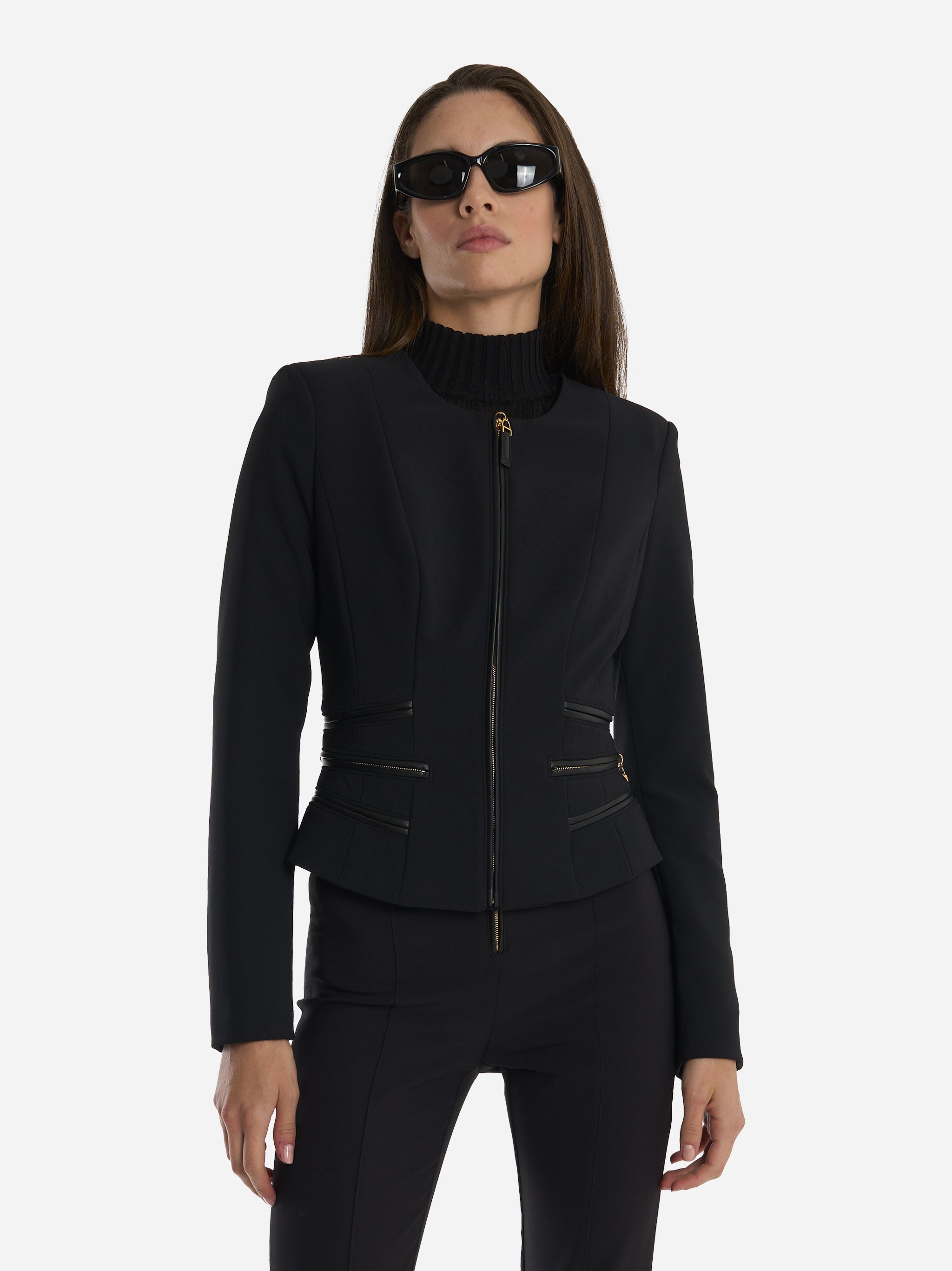 Giacca in doppio crepe con dettagli zip Nera
