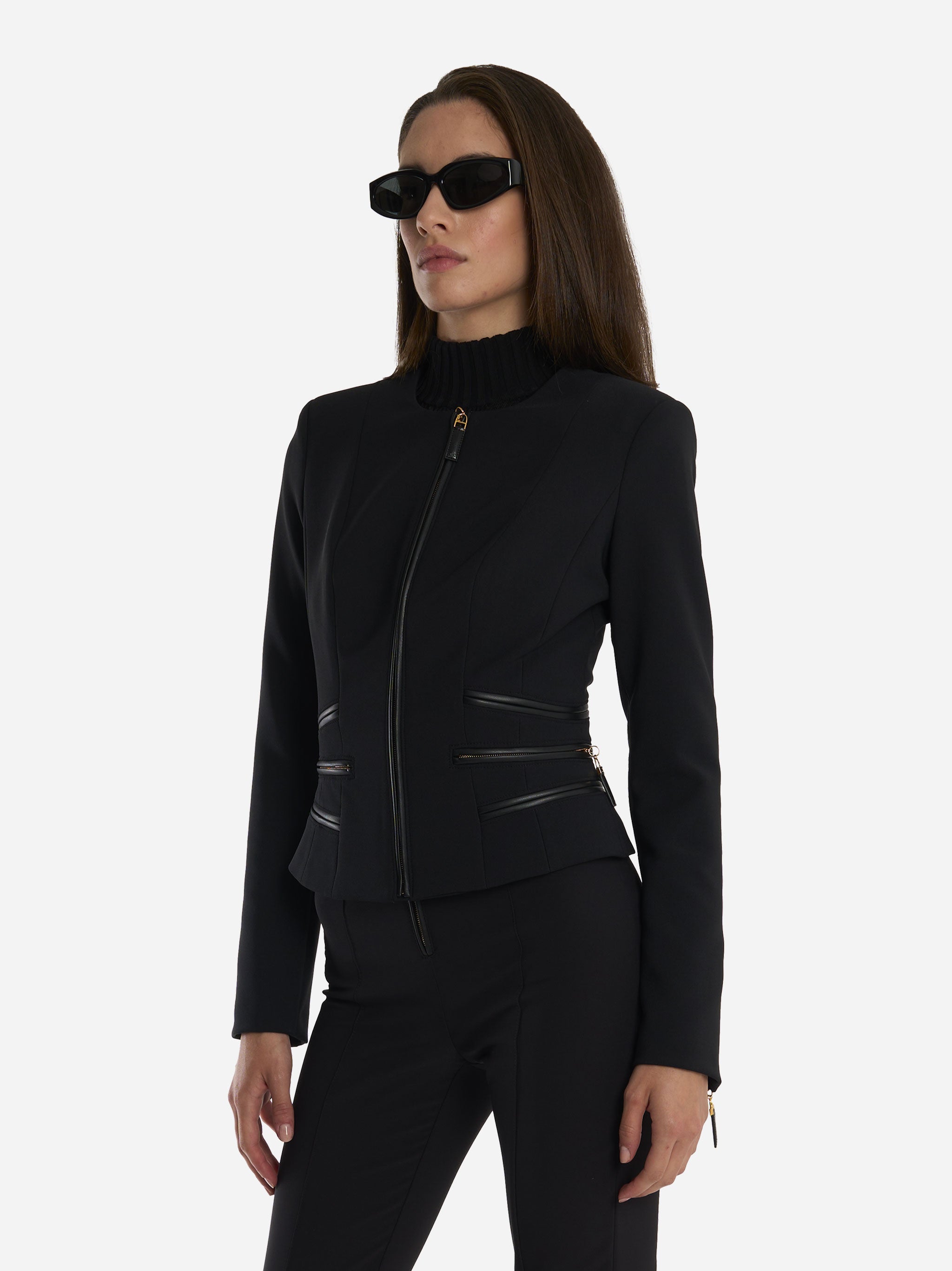 Giacca in doppio crepe con dettagli zip Nera