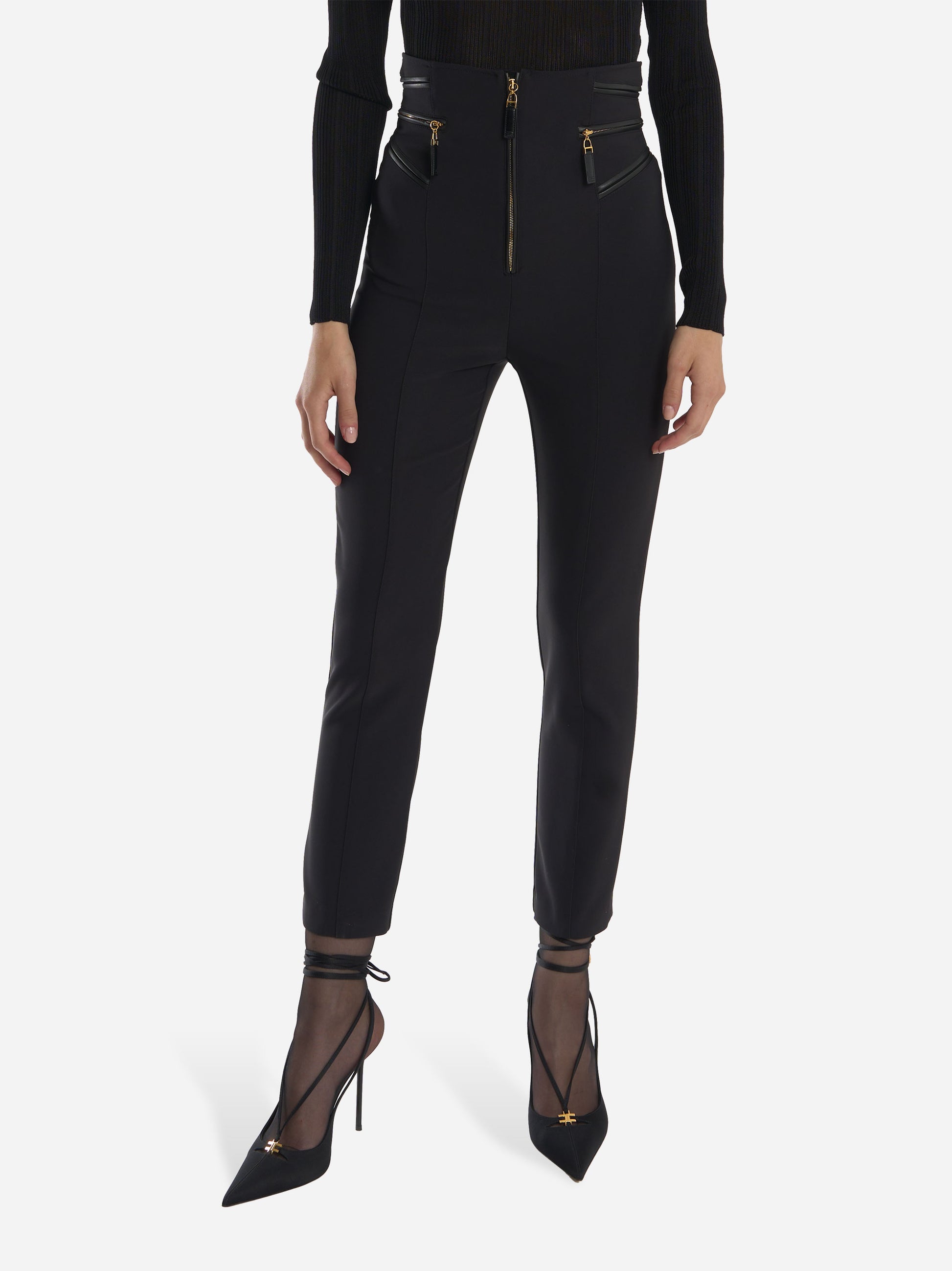 pantalone in crepe con dettagli zip Nero