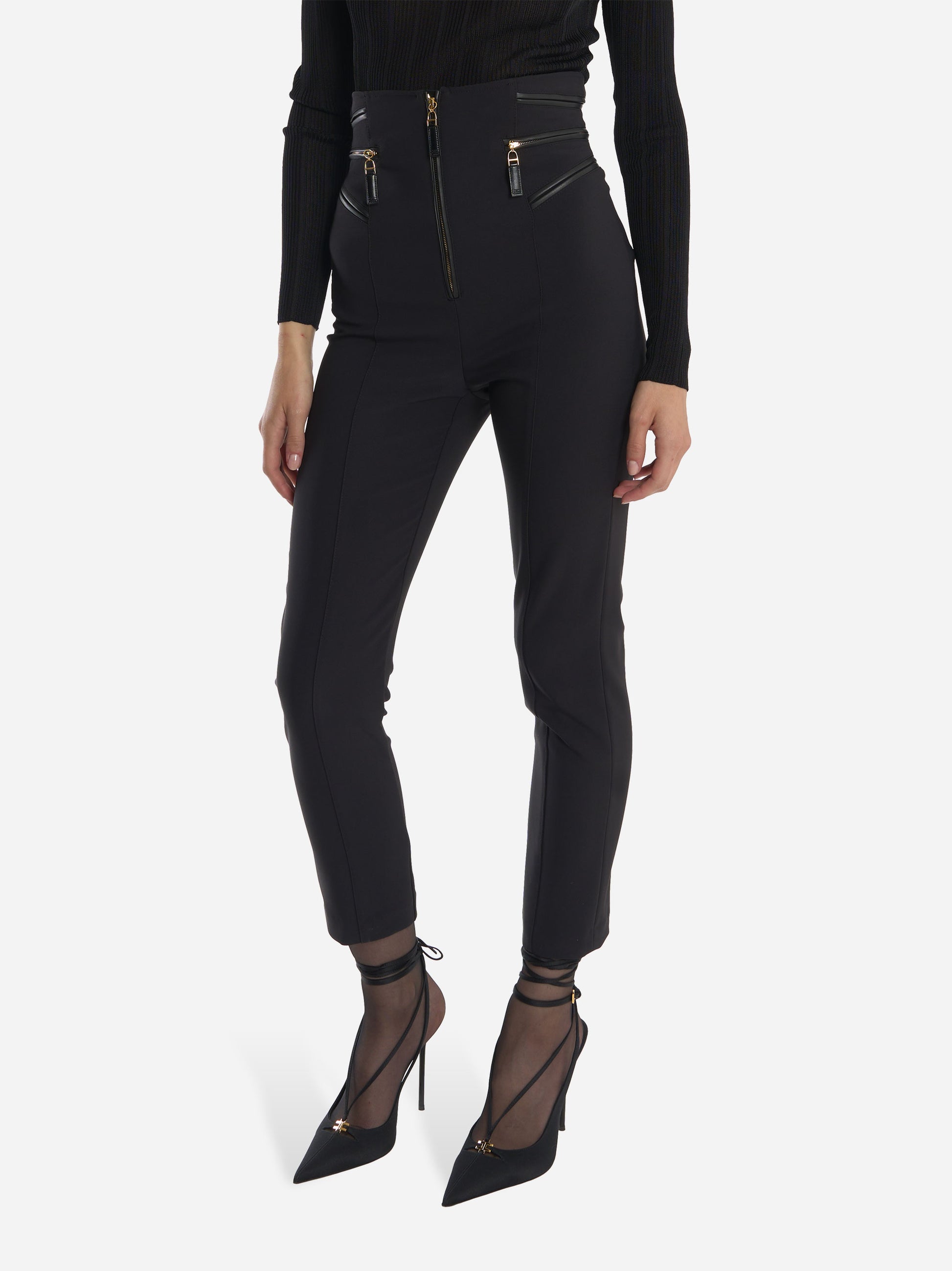 pantalone in crepe con dettagli zip Nero