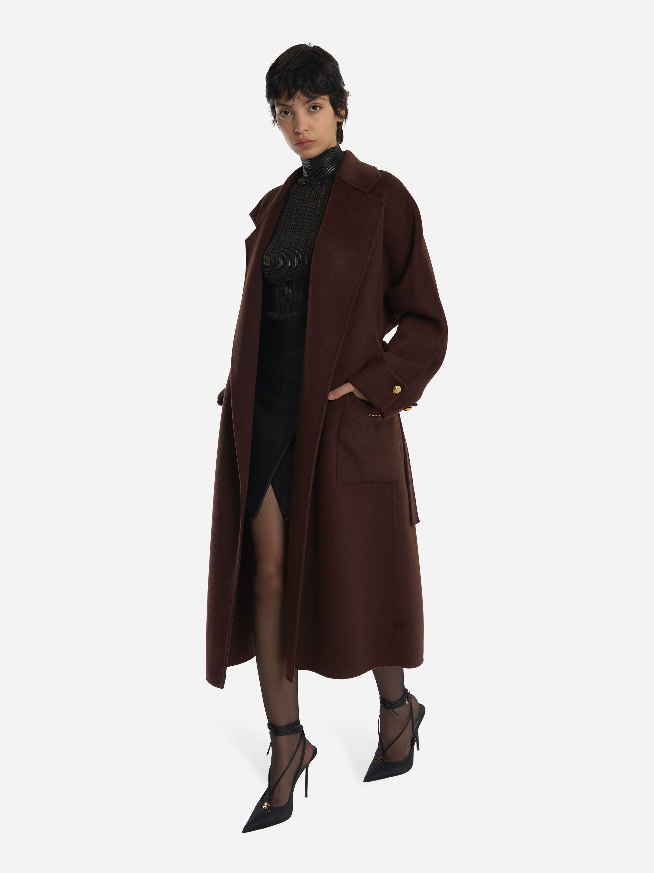 Cappotto in panno di misto lana double Marrone