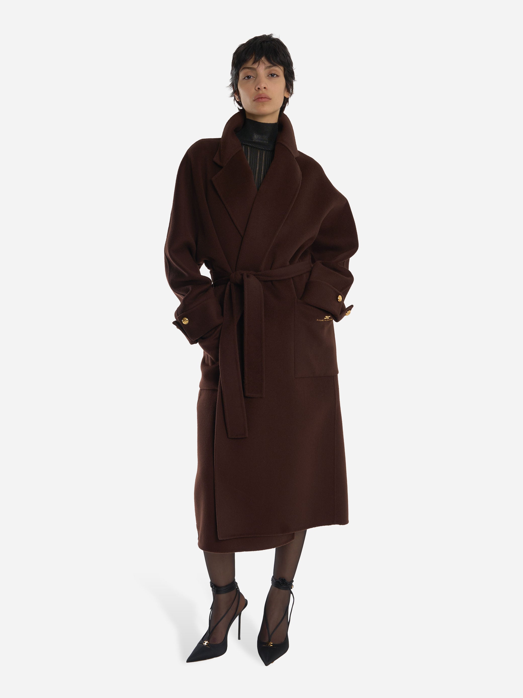 Cappotto in panno di misto lana double Marrone