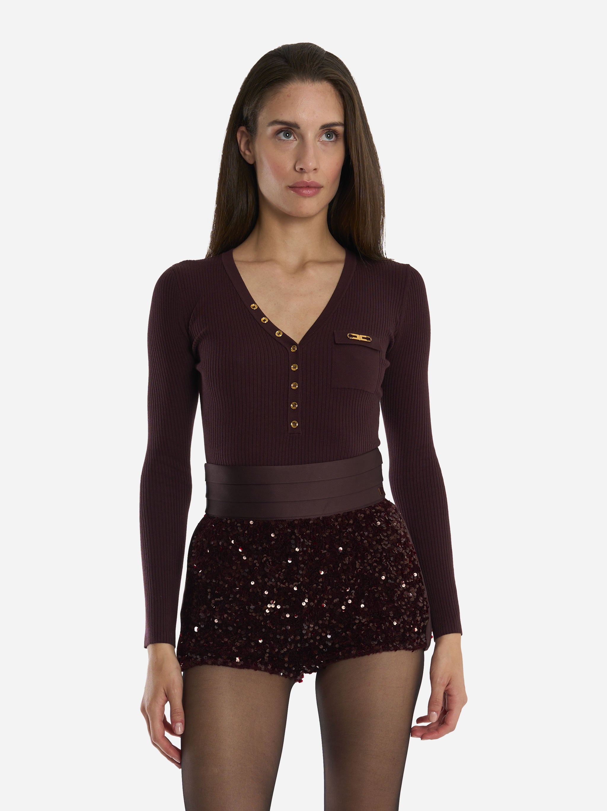 Maglia a costine con taschino Bordeaux