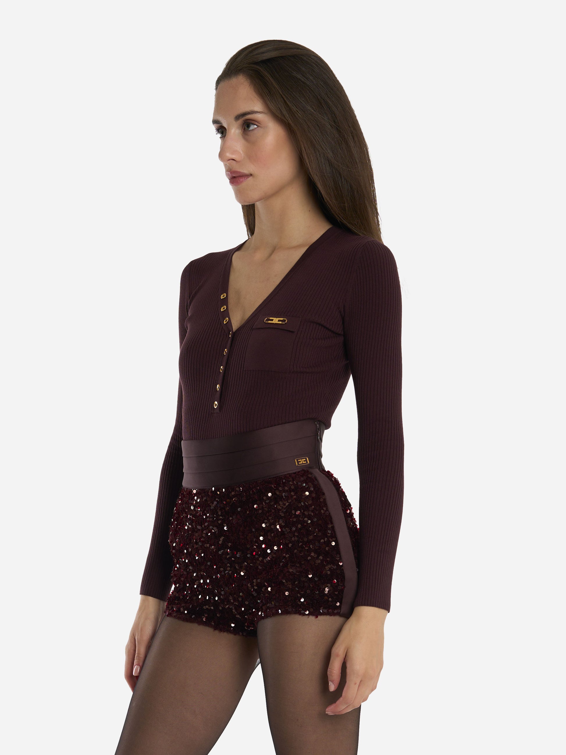 Maglia a costine con taschino Bordeaux