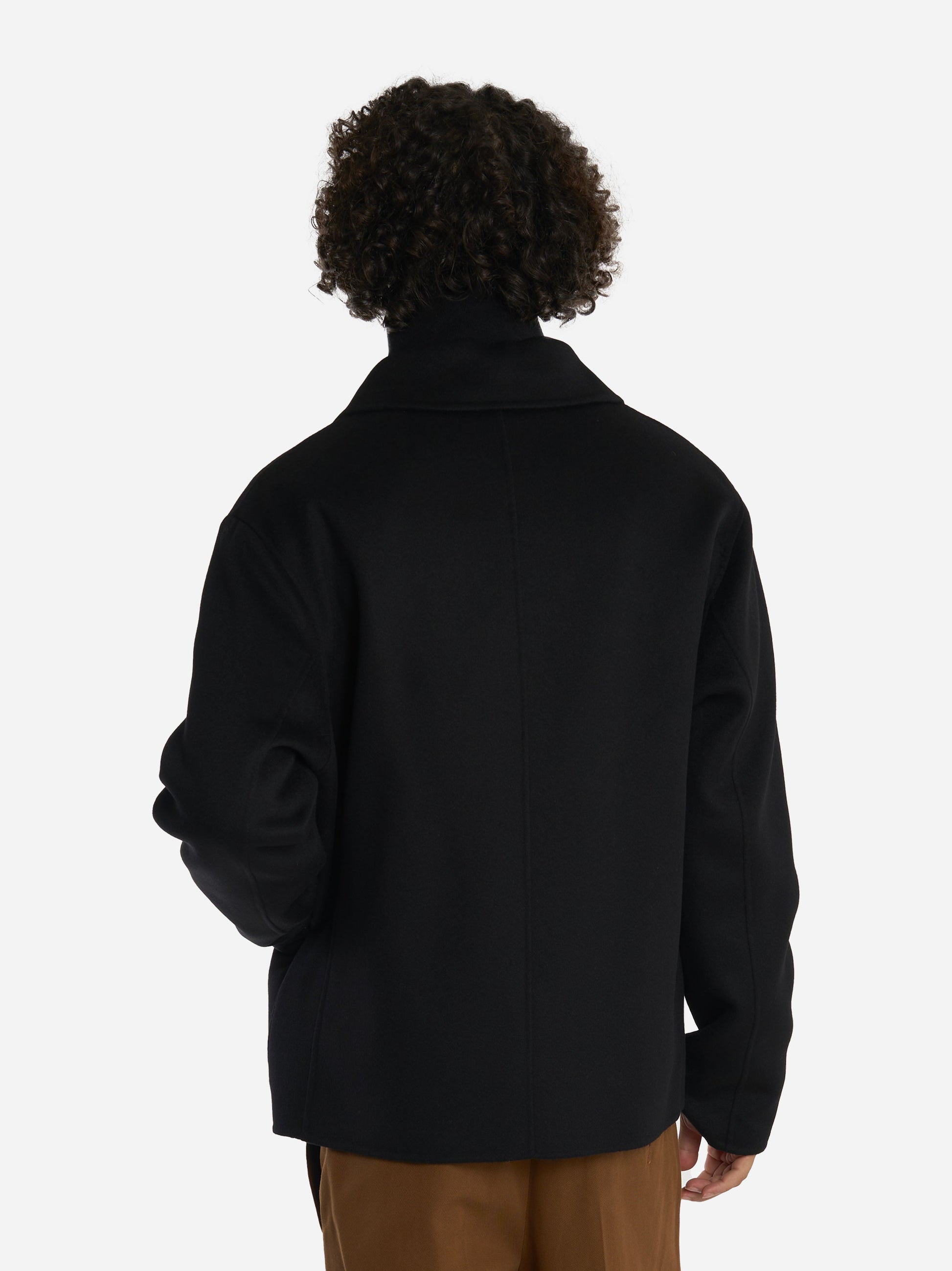 Giacca con zip centrale in double di lana Nera